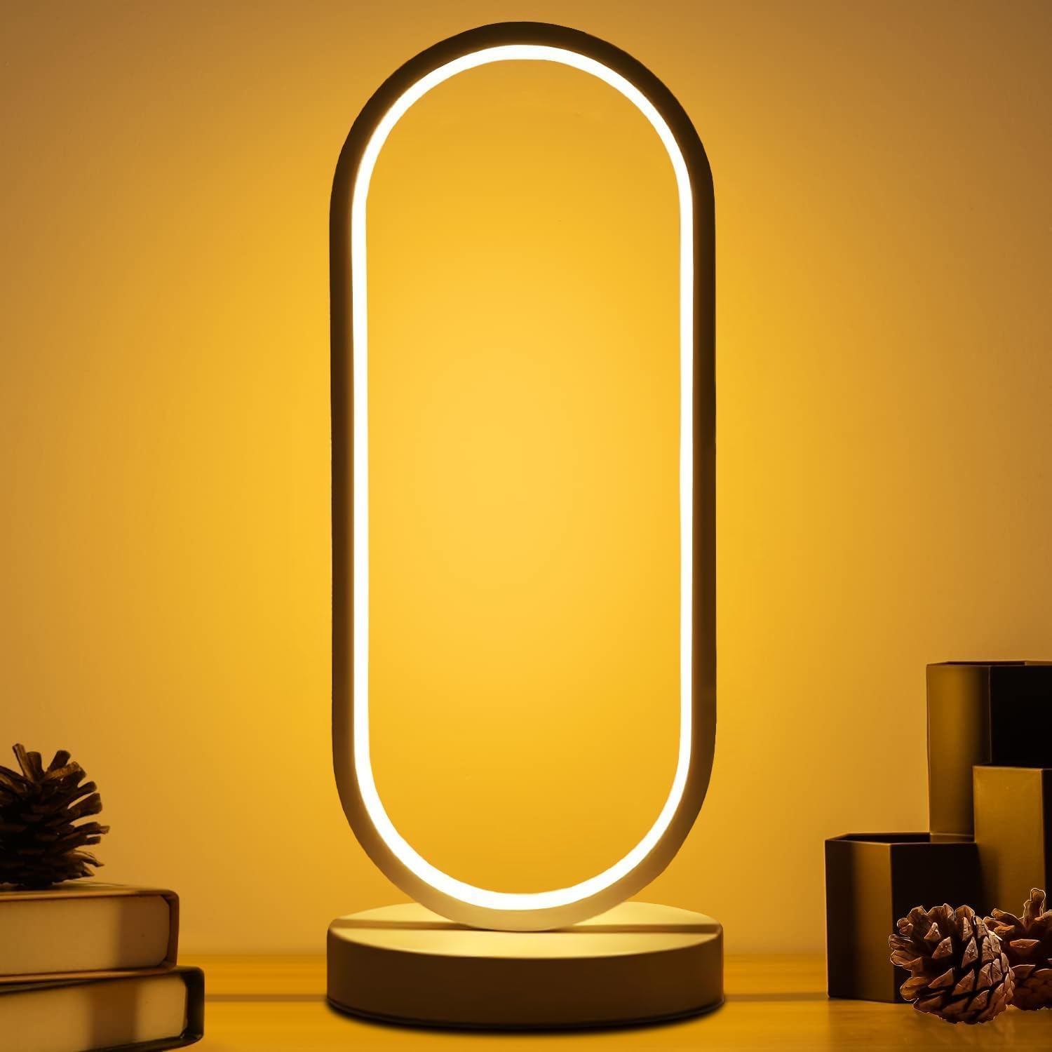 Modern Bedside Table Lamp, Led Oval Nightstand Light, Rechargeable Dimmable Nightstand Lamp, 3 Color Temperatures and 10 Brightness Levels Desk Lamp for Living Room, Bedroom Home Decoration