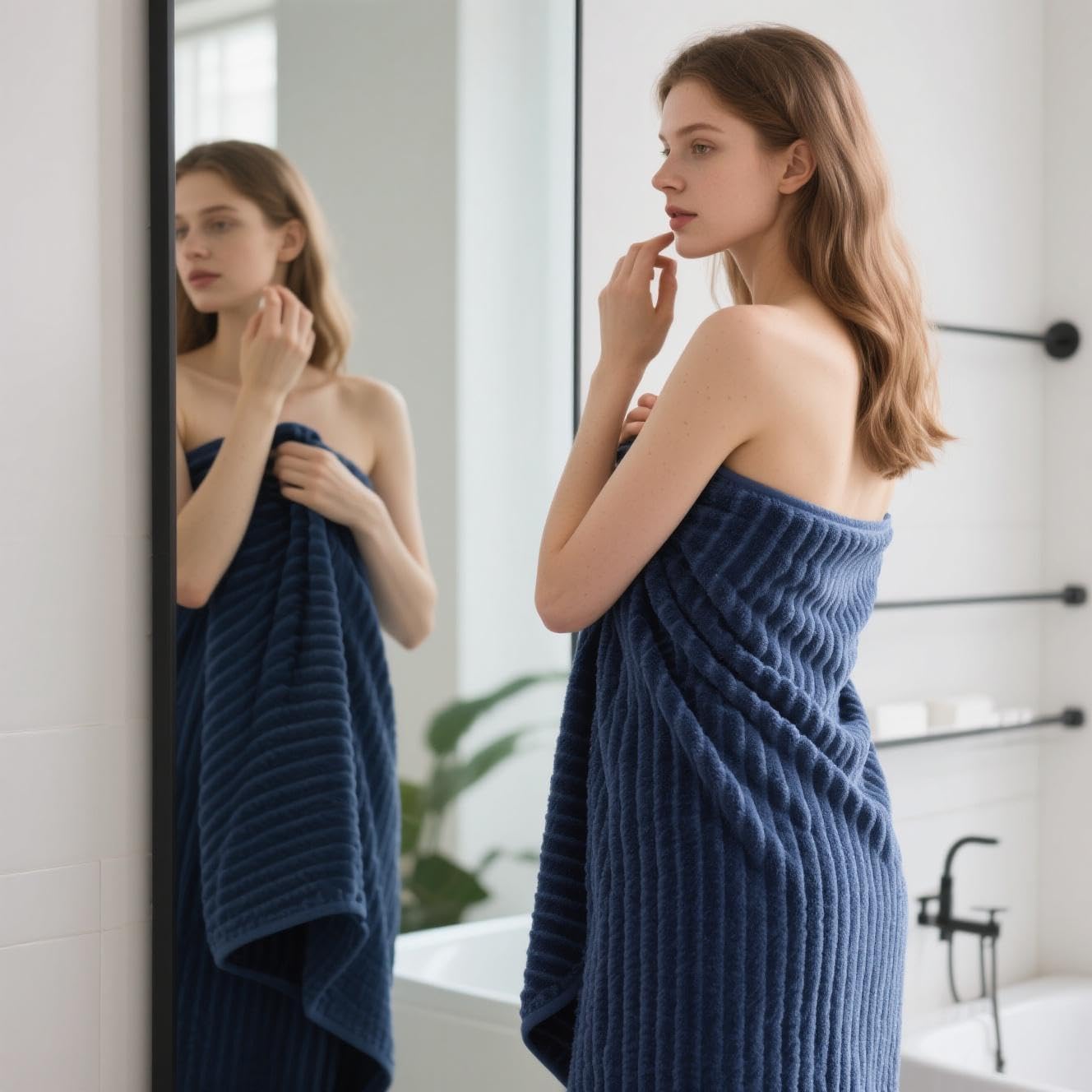 Extra Large Bath Towel Set of 6 (40"x80"),Oversized Bath Sheet Super Soft Highly Absorbent Microfibers Quick Dry Luxry Shower Towel for Bathroom Spa Gym Hotel Yoga(Navy Blue, 6Piece) - Image 6