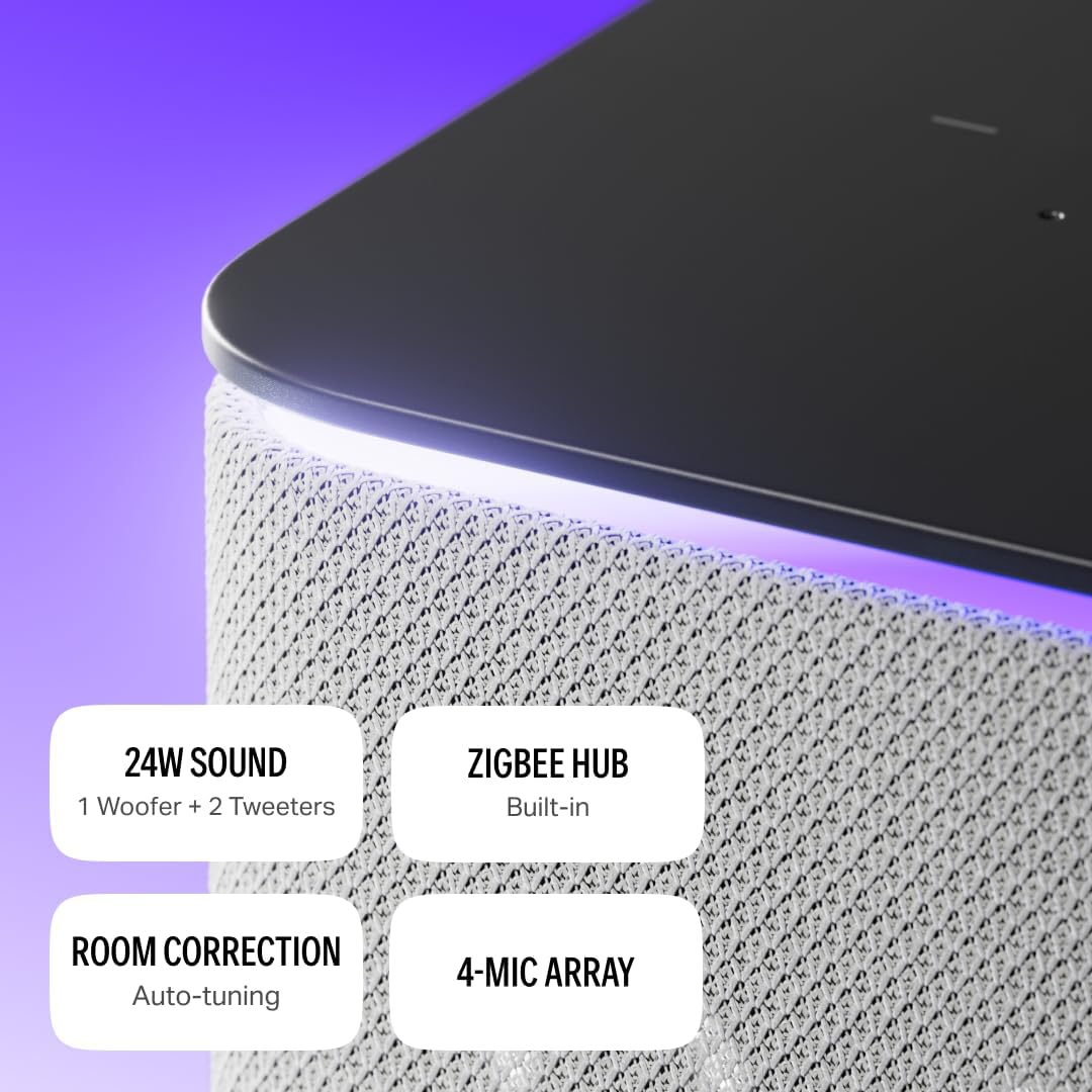 Yango Yasmina Midi Smart Speaker 24W with Room Correction & Zigbee Hub - Ambient Light Ring, Azan Prayer Times & Khaleeji Arabic & English, Quran Stories, Gray - Image 7