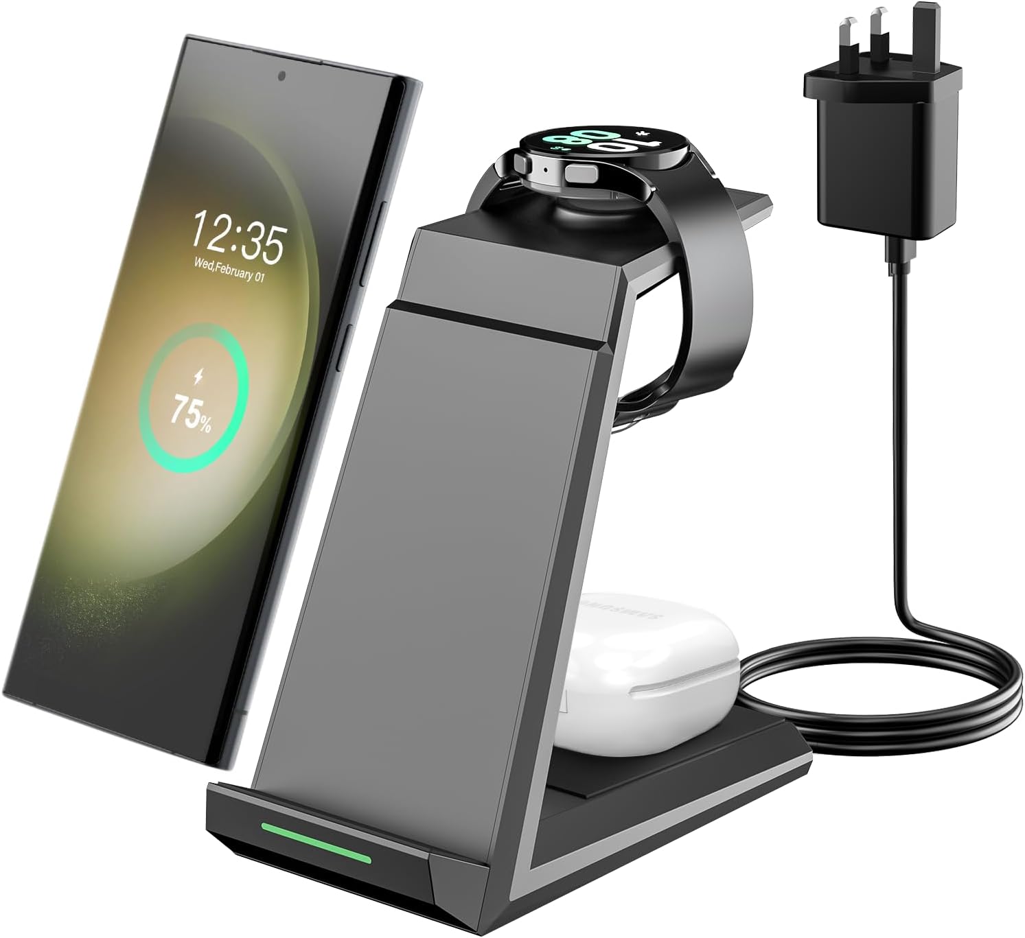 NANAMI Wireless Charger for Samsung - 3 in 1 Charging Station for Multiple Devices, Fast Charger Stand for Galaxy S25 S24 S23 S22 S21 Ultra Z Flip Fold 4, Galaxy Watch 6/5/5 Pro/4/3, Galaxy Buds 2 Pro