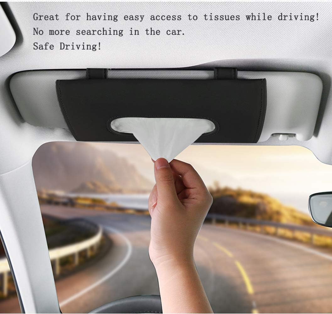 Carstuus Fredysu Leather Premium Napkin & Tissue Holder, For Backseat And Car Visor, Cartbox02B, Black - Image 3