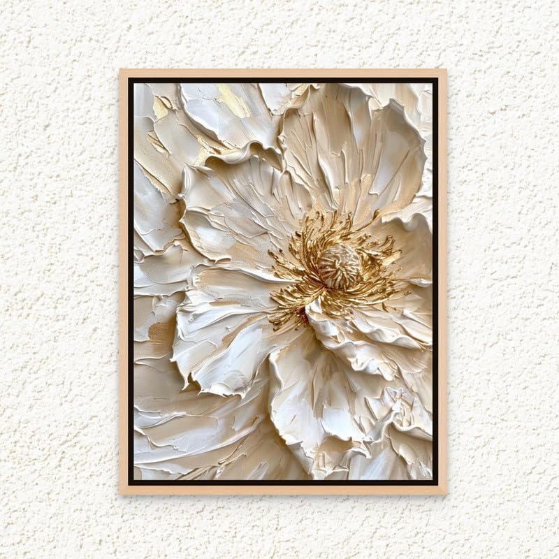 Art Decor Framed Canvas Wall Art of Modern Flower Artwork Abstract Botanical Floral Art Print Portrait Wall Décor for Living Room Bedroom Office Studio Home Décor and Gifting 45x60cm