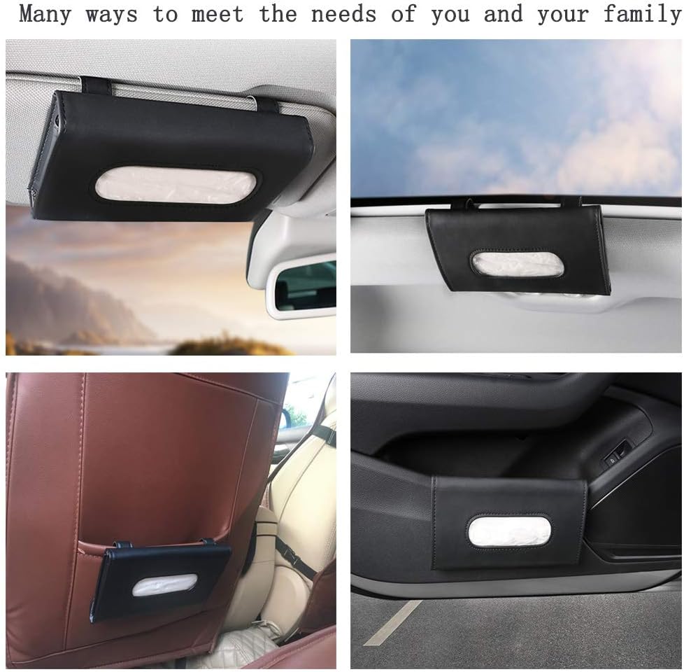 Carstuus Fredysu Leather Premium Napkin & Tissue Holder, For Backseat And Car Visor, Cartbox02B, Black - Image 2