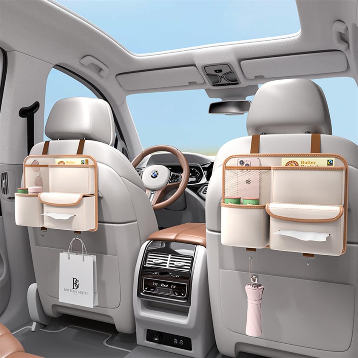 TERRIFI Backseat Organizer, Hanging Storage Bag, Travel Accessories, PU Leather, Compatible With Most Vehicles, Inner Car Accessories - Image 2
