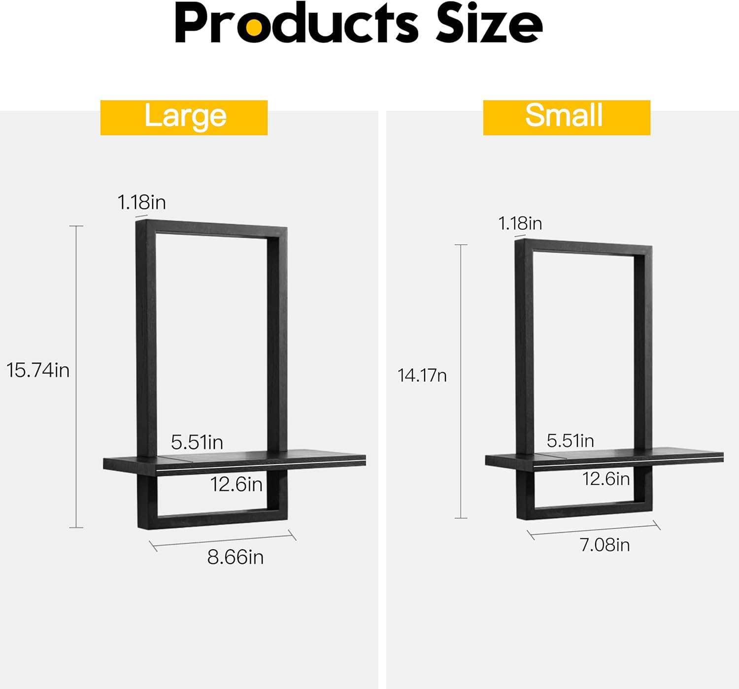 PHOENANCEE Floating Shelves for Wall,Square Storage Shelf Set of 2,Rustic Wood Home Decor Plants Hanging Display Chic for Living Room Bedroom Bathroom Office,Oak Frame (Black) - Image 3