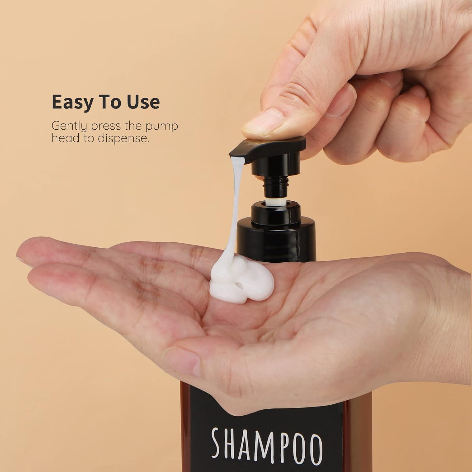 Segbeauty 16.9oz Shampoo Bottles, 3pcs 500ml Pump Press Shower Containers with Labels, Empty Refillable Shampoo Body Soap Conditioner Shower Gel Plastic Bathroom Press Lotion Dispenser Amber - Image 4