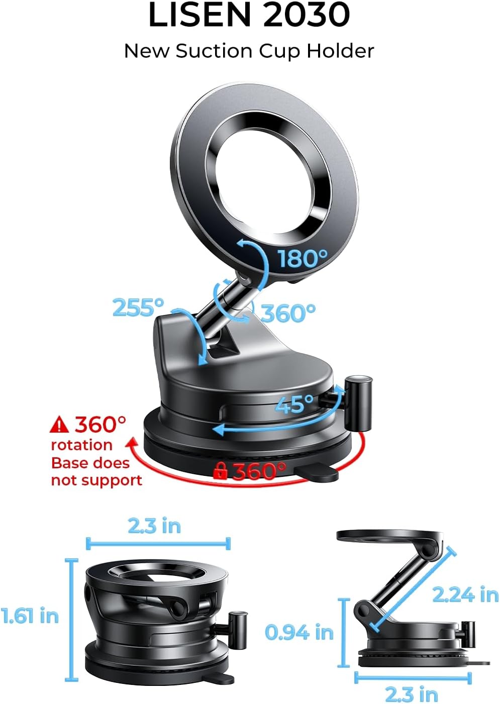 LISEN for 2026 Magsafe Car Mount, Suction Mobile Holder for Car, Car Phone Holder Magnetic, Gift for Men, Car Accessories Interior for iPhone 17 16 15 14 13 Pro Max حامل موبايل للسيارة - Image 9