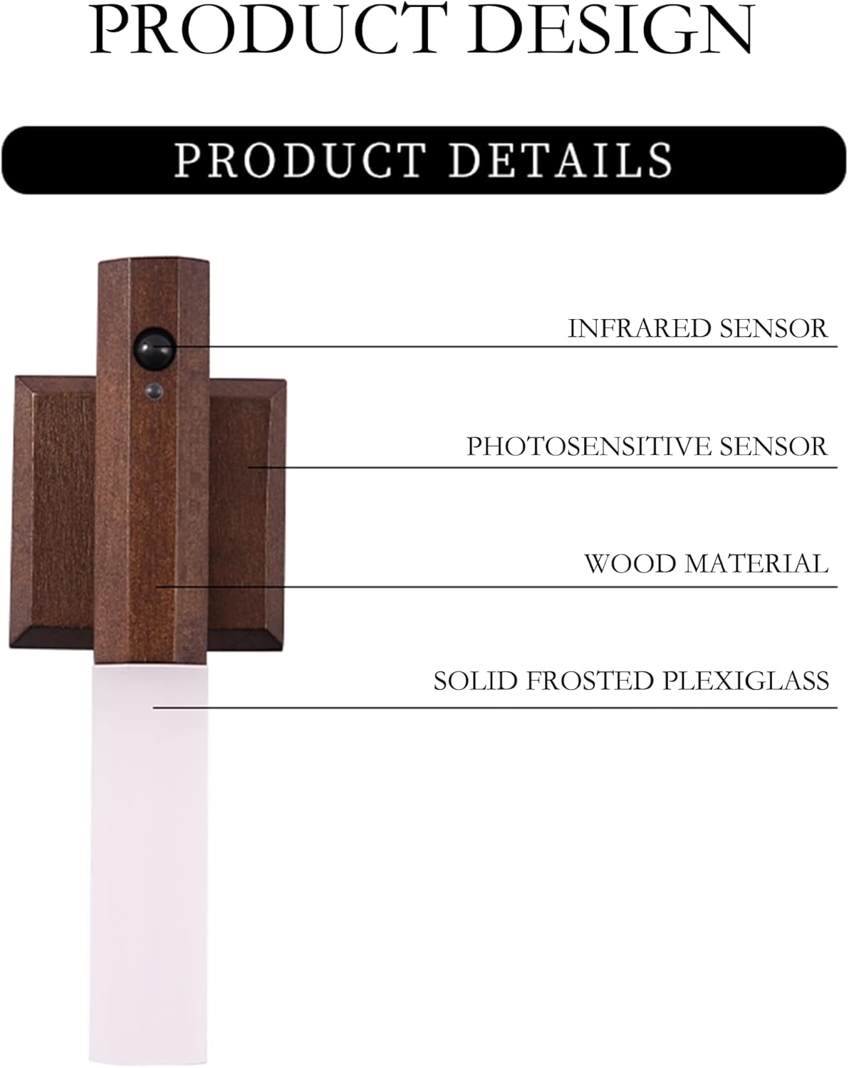 Motion Sensor Light Indoor, Stick on Motion Wall Light Wooden Wall Sconce wooden LED Wall Sconce Indoor Rechargeable Wooden Wall Light for Hallway, Stair, Closet, Shelf, Bathroom, Kitchen (Walnut) - Image 3
