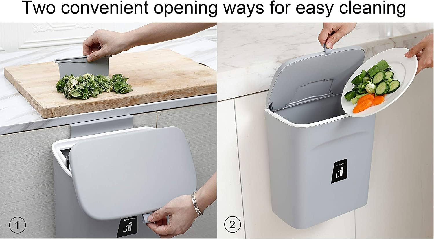 Kitchen Trash Can for Countertop or Under Sink, Mountable Indoor Composter,Hanging Small Trash Can with Lid for Cabinets/Bathroom/Bedroom/Office/Camping, 2.4 Gallon (Grey) - Image 3