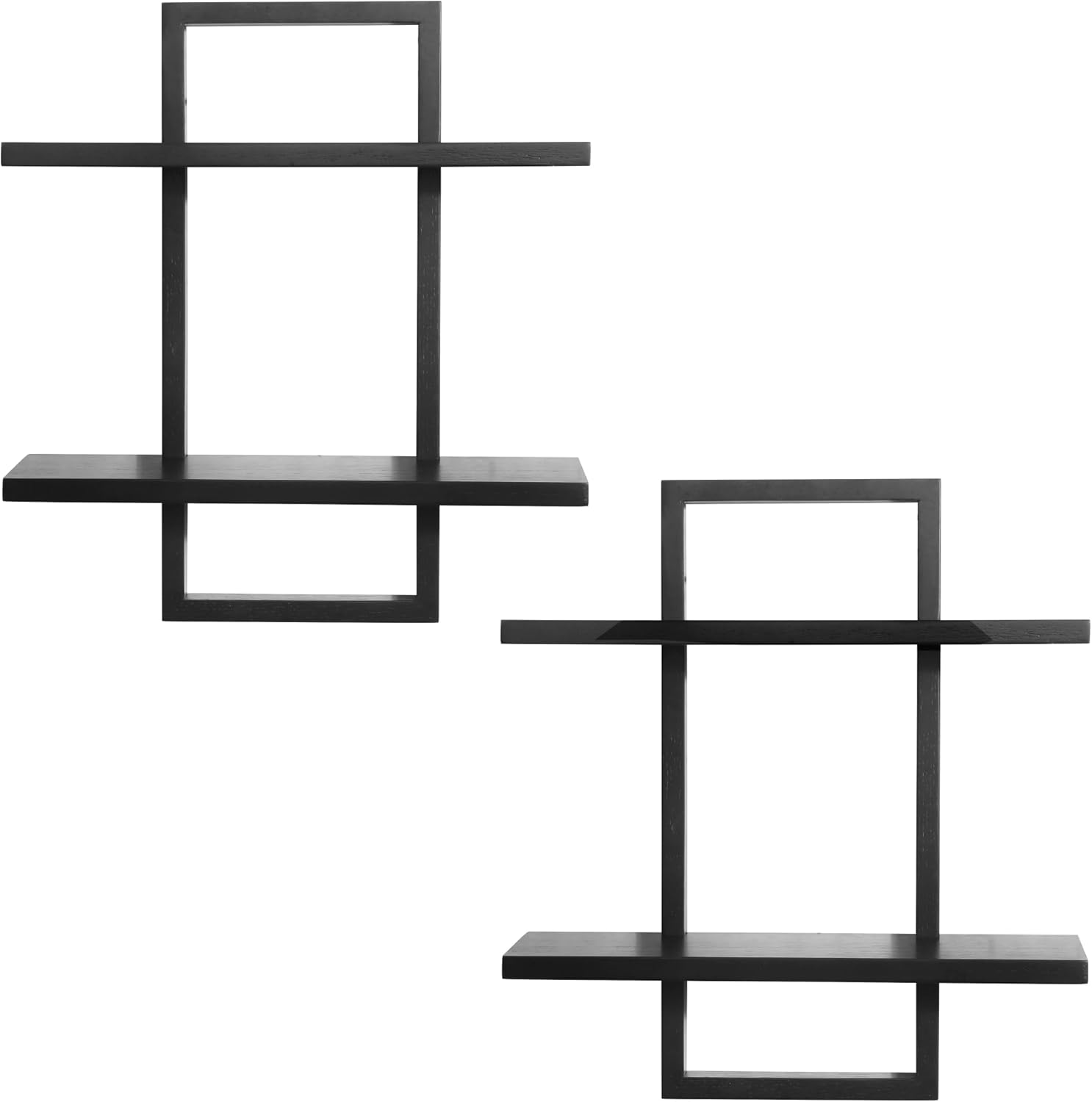 PHOENANCEE Floating Shelves for Wall,Display Hanging Shelf Set of 2,Modern Decorative Plants Shelves,Wood Home Decor Storage Chic for Living Room Bedroom Bathroom Office,Oak Frame,2-Tier Black - Image 4