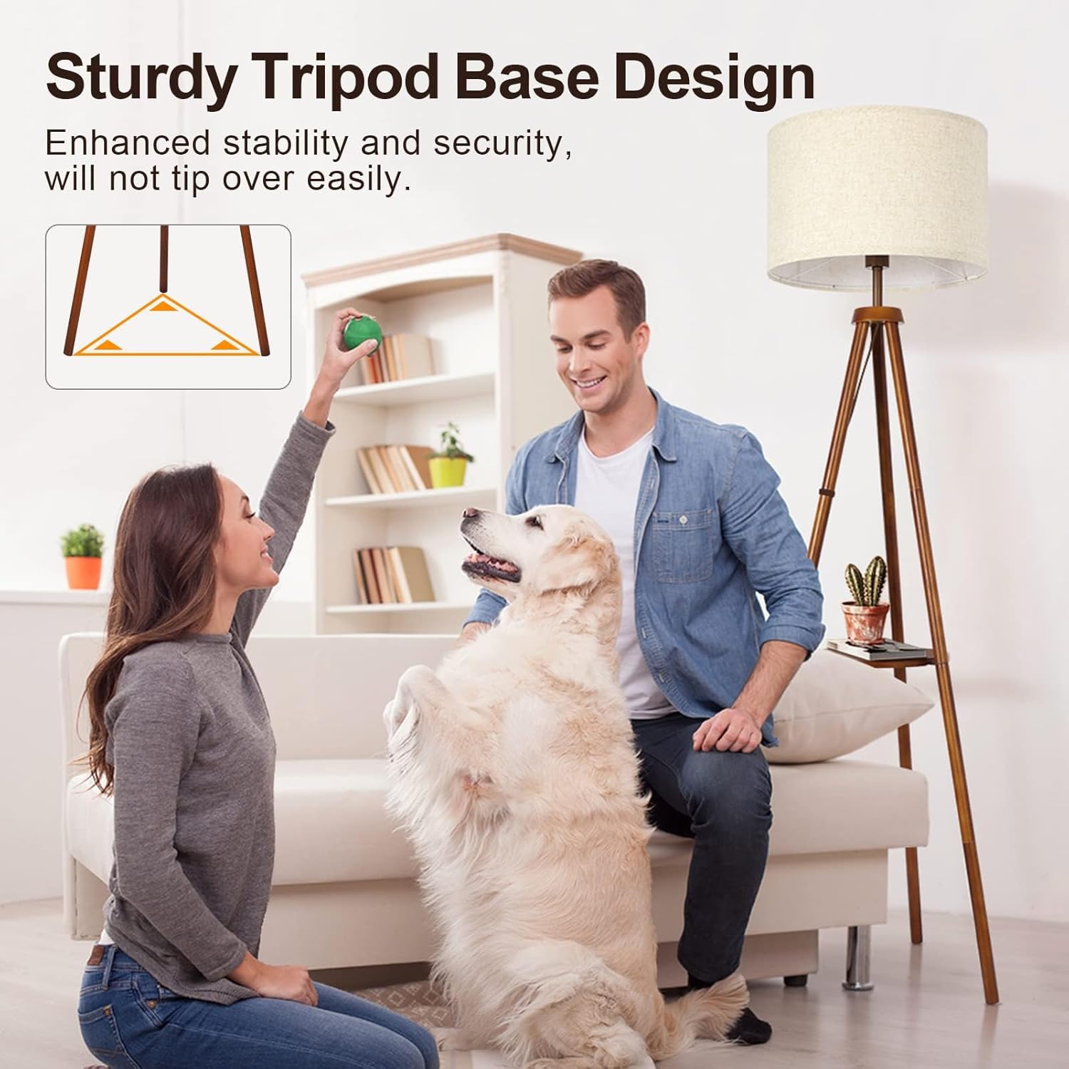 OUTON Wooden Tripod Floor Lamp with Shelf, 4 Colour temperatures Mid Century Dimmable Floor Lamp with Remote & Foot Switch, 1H Timer Modern Tall Standing Lamp for Living Room Bedroom Office, Walnut - Image 4