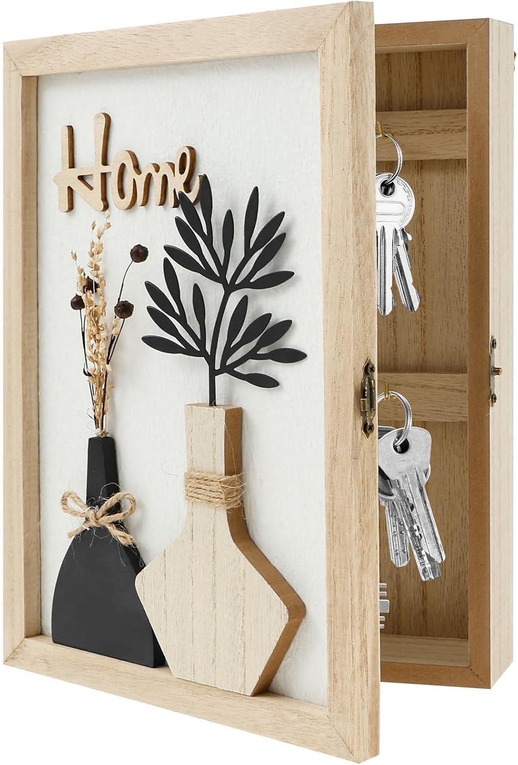 Wooden Key Holder For Wall,Decorative Key Box Wall Mount, Wood Key Box Farmhouse Key Rack, 6 Key Hooks Hanger, Key Cabinet Home Decoration Accessories For Entryway Office And Home (Home)