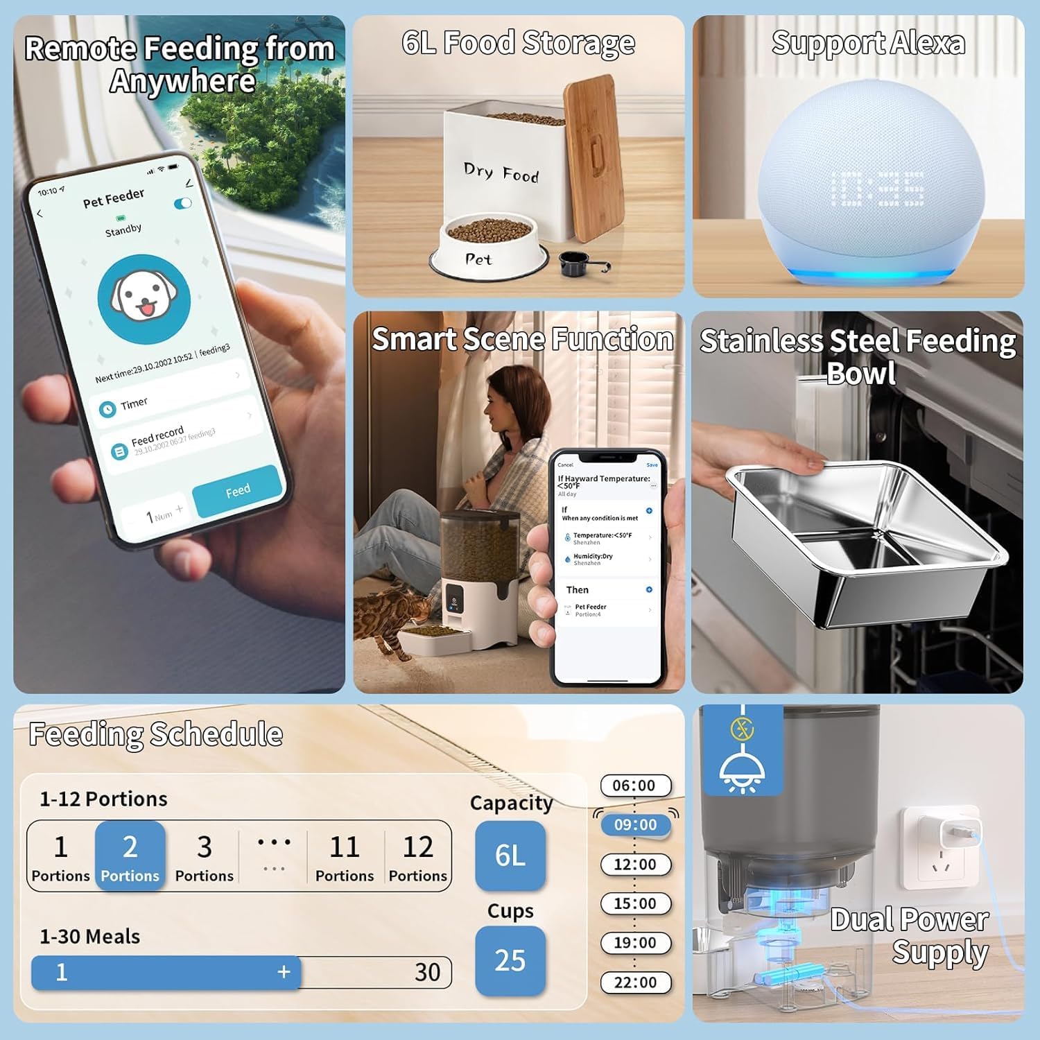 SKY-TOUCH Automatic Pet Feeder with WiFi App Remote Control, Remote Feeding, Detachable for Easy Clean, Automatic Cat Food Dispenser, 1-30 Meals Per Day (6L/25Cup) - Image 6