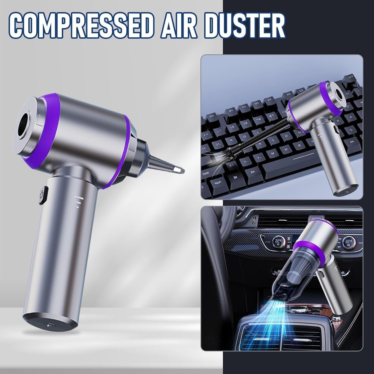 SKY-TOUCH Portable Handheld Cordless Vacuum Cleaner & Air Duster,16000PA Wireless Mini Vacuum Cleaner 4-in-1 Compressed Air Duster & Air Blower & Pump for Camping, Home, Car, Office, Pets - - Image 4