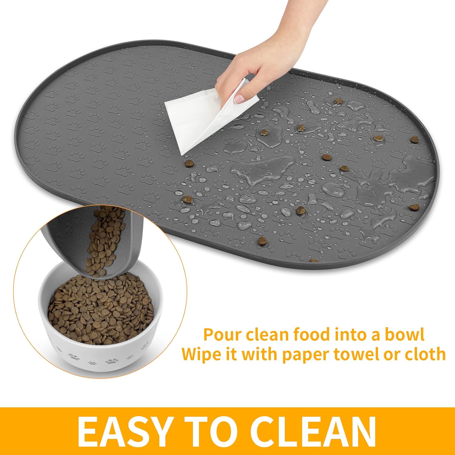 Kpwacd Pet Feeding Mat For Dogs And Cats, Silicone Dog Placemat Non-Slip Waterproof Bowl Mats Prevent Food Water Overflow, High-Lips Puppy Dish Tray Suitable Large Medium Small Pets, Grey - Image 6