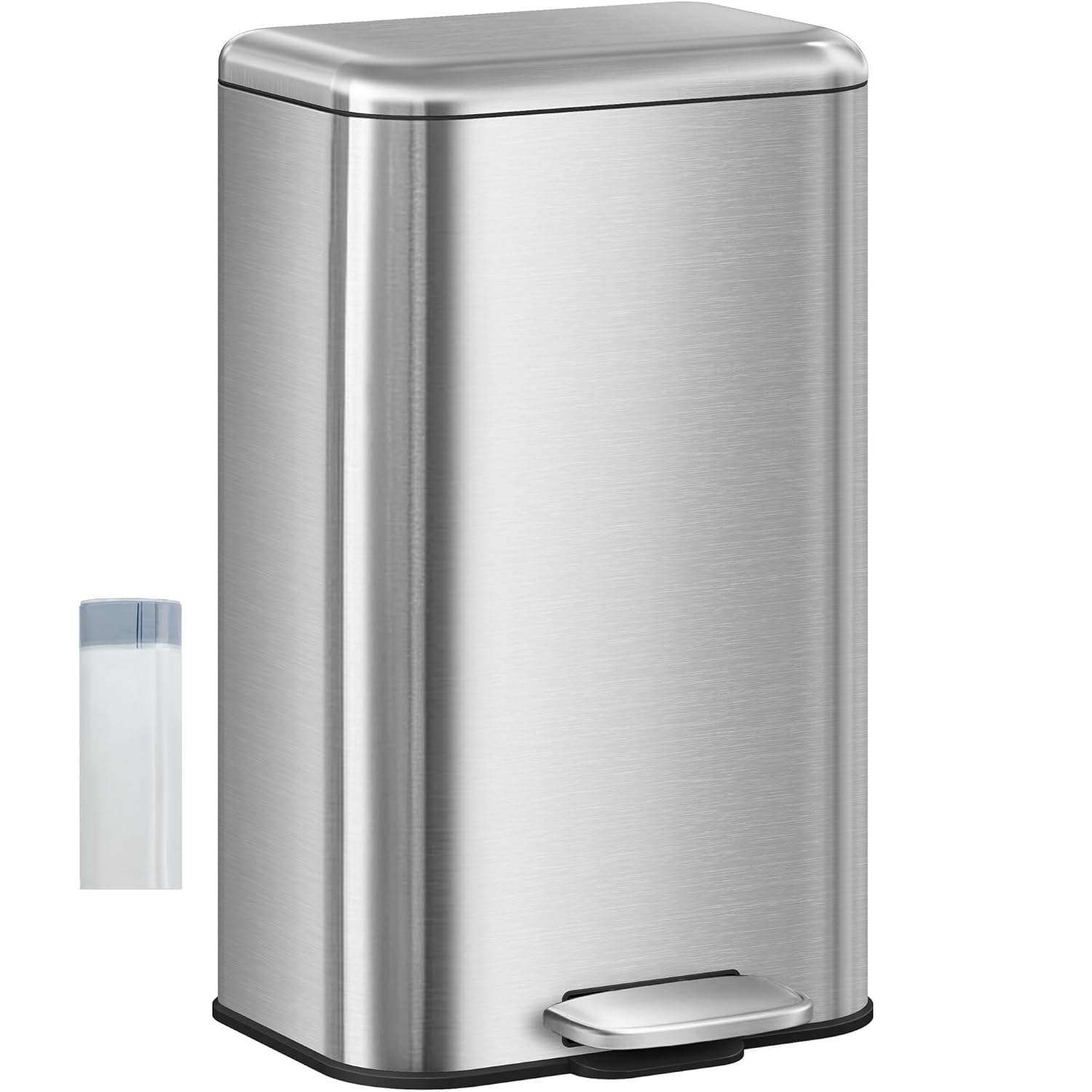 Hzuaneri Kitchen Trash Can, 30 Liter Pedal Bin with Soft-Close Lid and Inner Bucket, Includes 15 Trash Bags, Steel, Silver ASW13099B