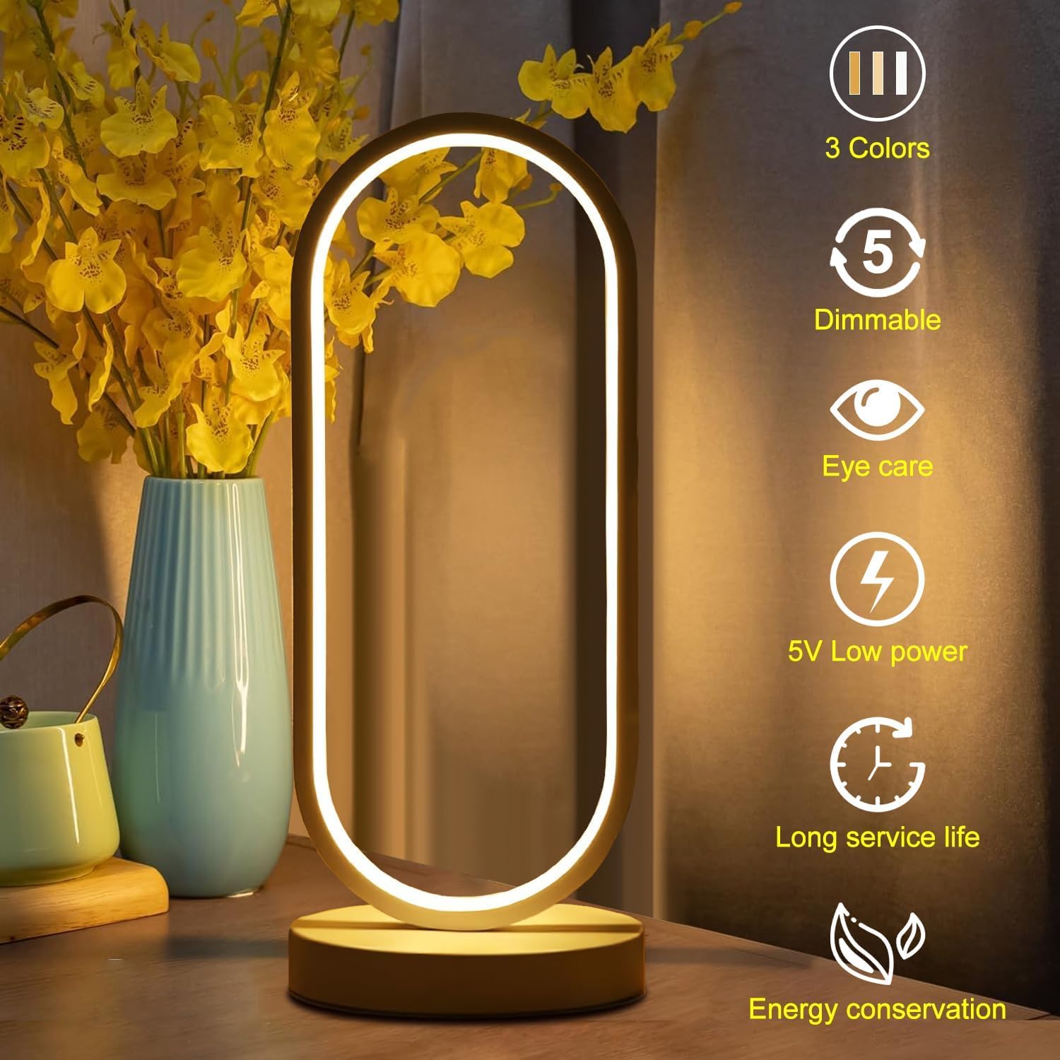 Modern Bedside Table Lamp, Led Oval Nightstand Light, Rechargeable Dimmable Nightstand Lamp, 3 Color Temperatures and 10 Brightness Levels Desk Lamp for Living Room, Bedroom Home Decoration - Image 6