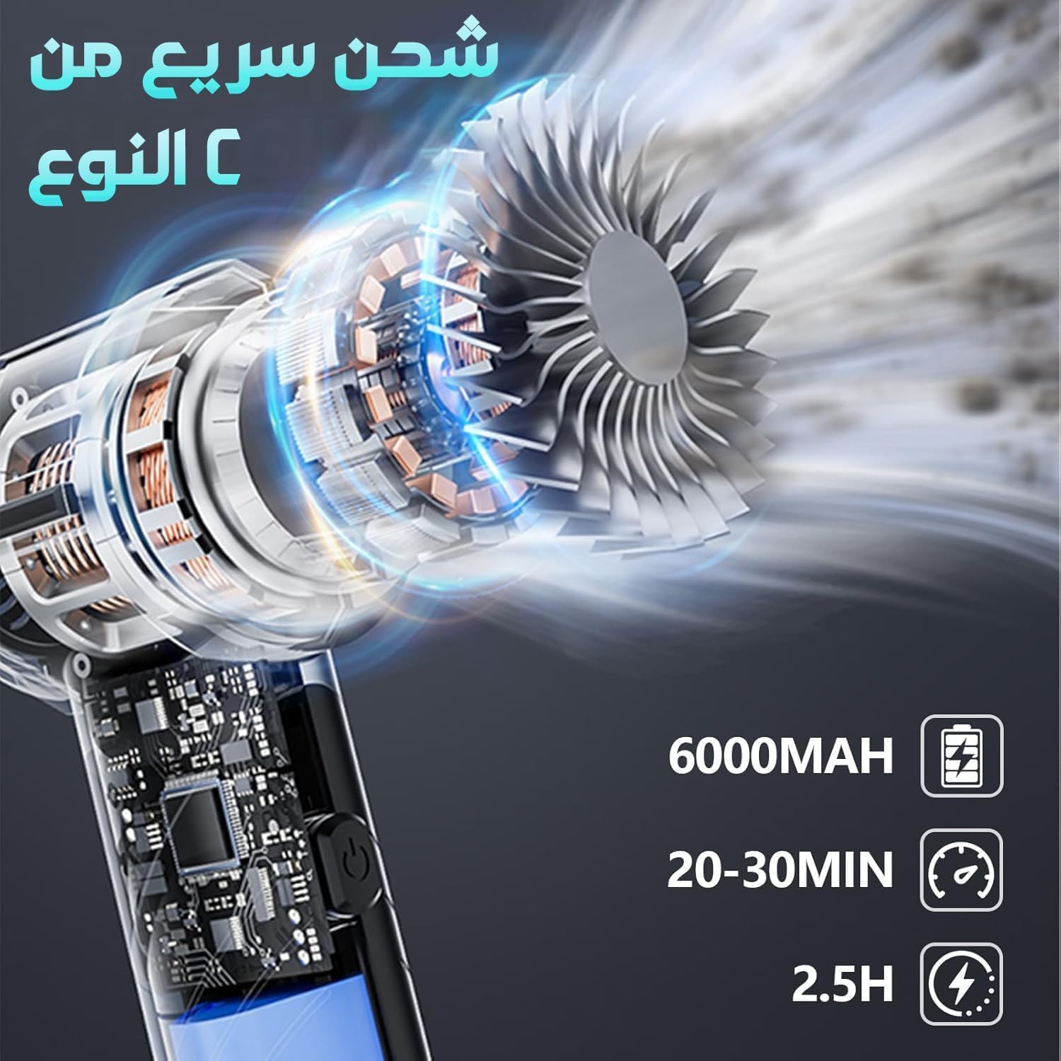 Portable Wireless 21000Pa High Power Mini Vacuum Cleaner for Car Home, Cordless Vacuum Cleaner Car 4-in-1 with Brushless Motor,Air Blower,Handheld Vacuum Cordless,3 Gear Adjustment (Gray-black) - Image 5
