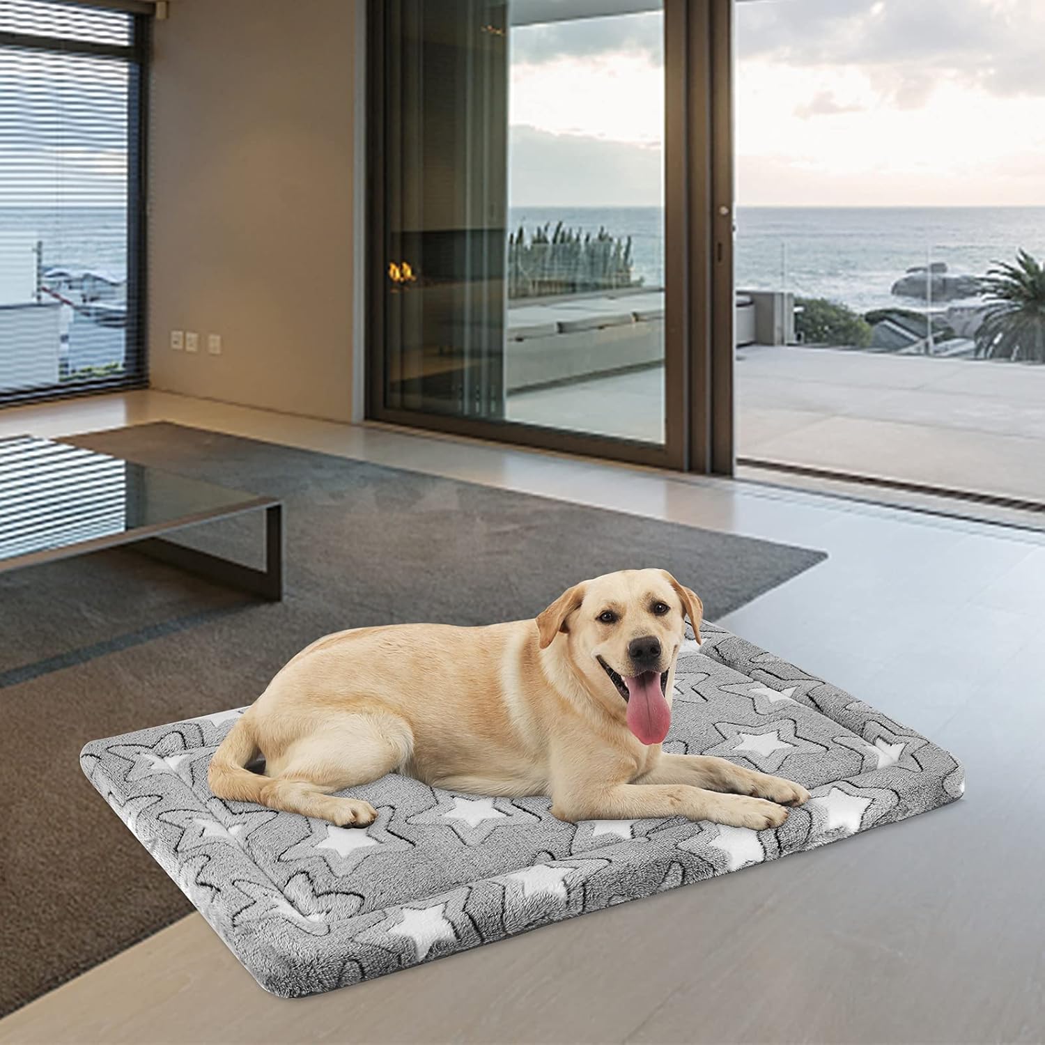 EMPSIGN Fancy Dog Bed Mat(107 * 71 * 2.8cm), Pet Mat Crate Pad Reversible (Cool & Warm), Machine Washable, Pet Sleeping Mat for Dogs up to 40kg, Grey, Star Pattern - Image 4