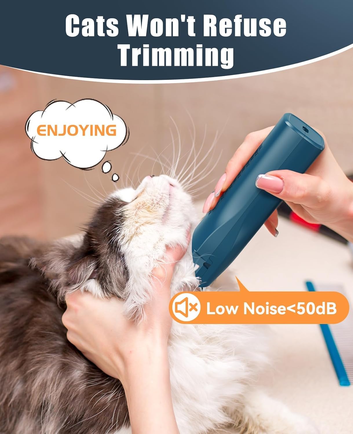 oneisall Pet Clipper for Cat Matted and Long Hair, Shaver Quiet Pet Clippers Waterproof Cordless Cat Clippers for Matted Hair with Storage Bag - Image 4
