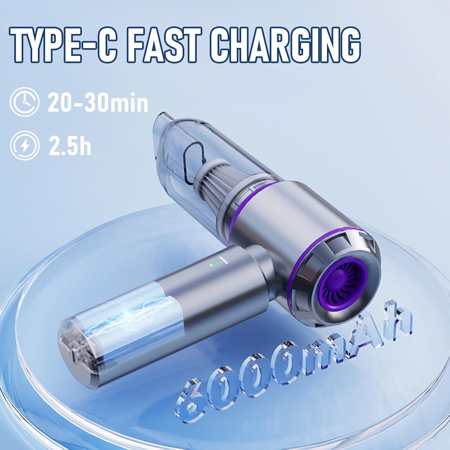 SKY-TOUCH Portable Handheld Cordless Vacuum Cleaner & Air Duster,16000PA Wireless Mini Vacuum Cleaner 4-in-1 Compressed Air Duster & Air Blower & Pump for Camping, Home, Car, Office, Pets - - Image 3