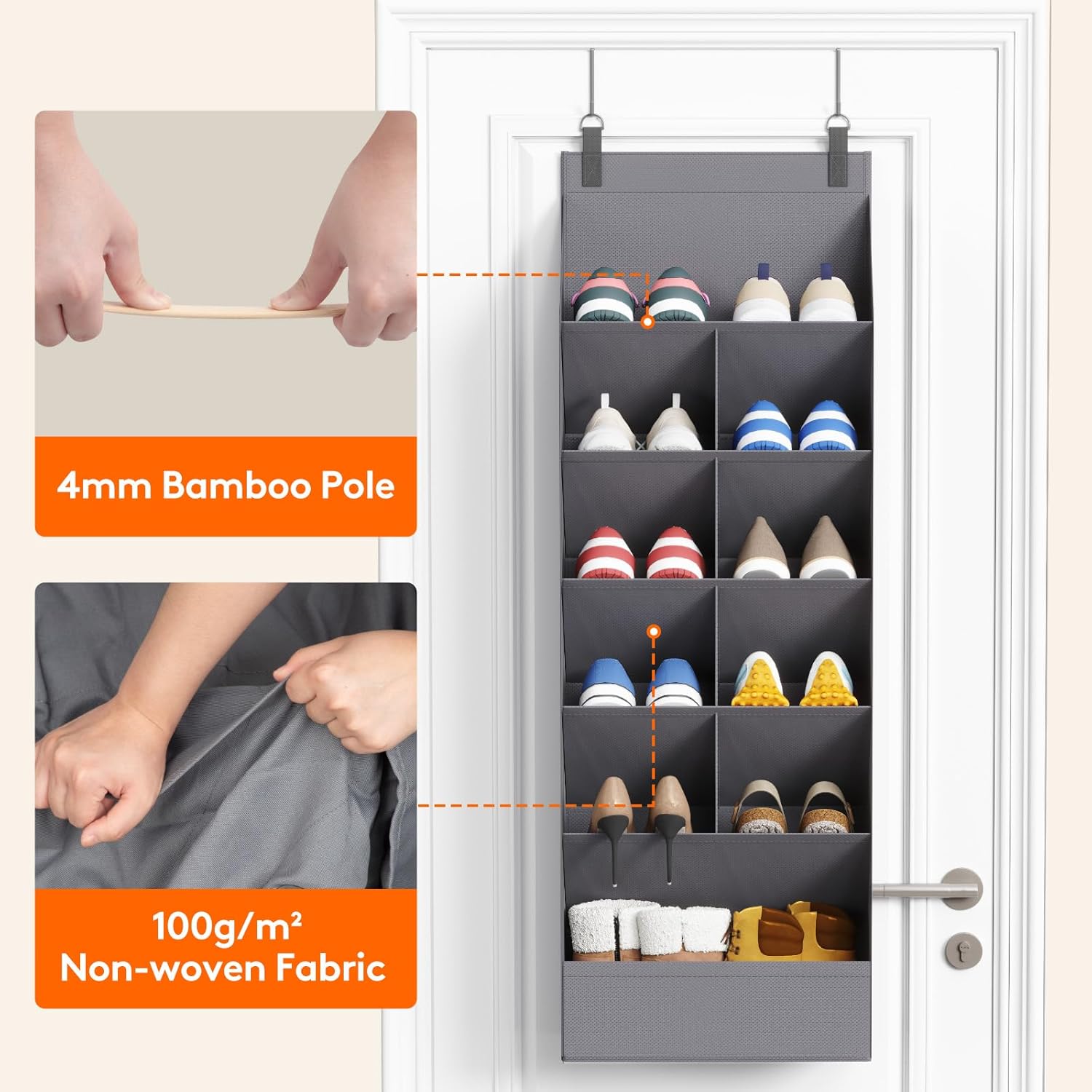Lifewit Over the Door Shoe Organizers, 1 Pack Hanging Shoe Rack with 11 Pockets, 5 Layers Shoe Holder for Closet Door Storage Includes Boots, Toys, Water Bottles, Daily Necessities, Grey - Image 5