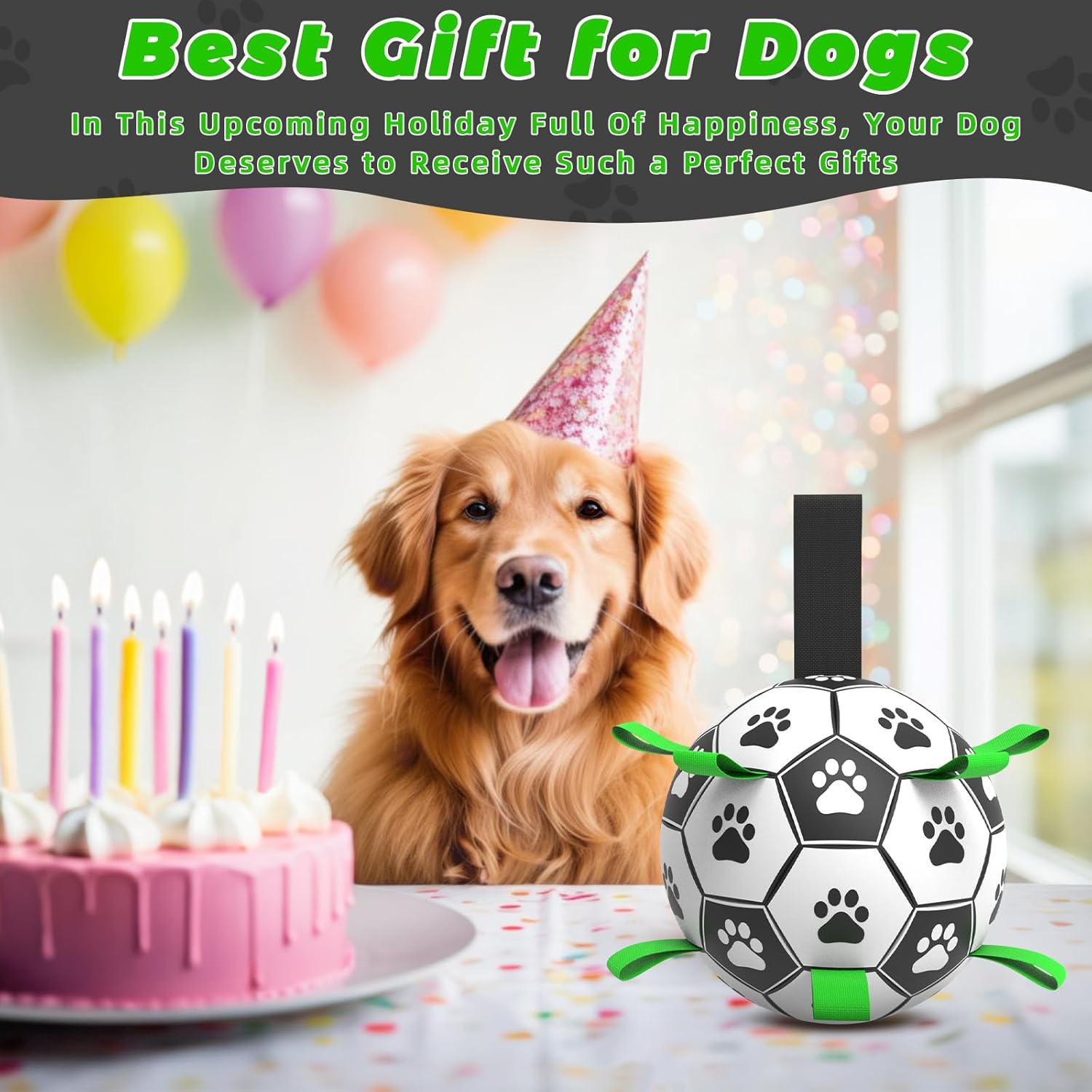 QDAN Dog Toys Soccer Ball with Straps, Puppy Birthday Gifts, Interactive for Tug of War, Durable Balls for Small & Medium Dogs(6 Inch) - Image 2