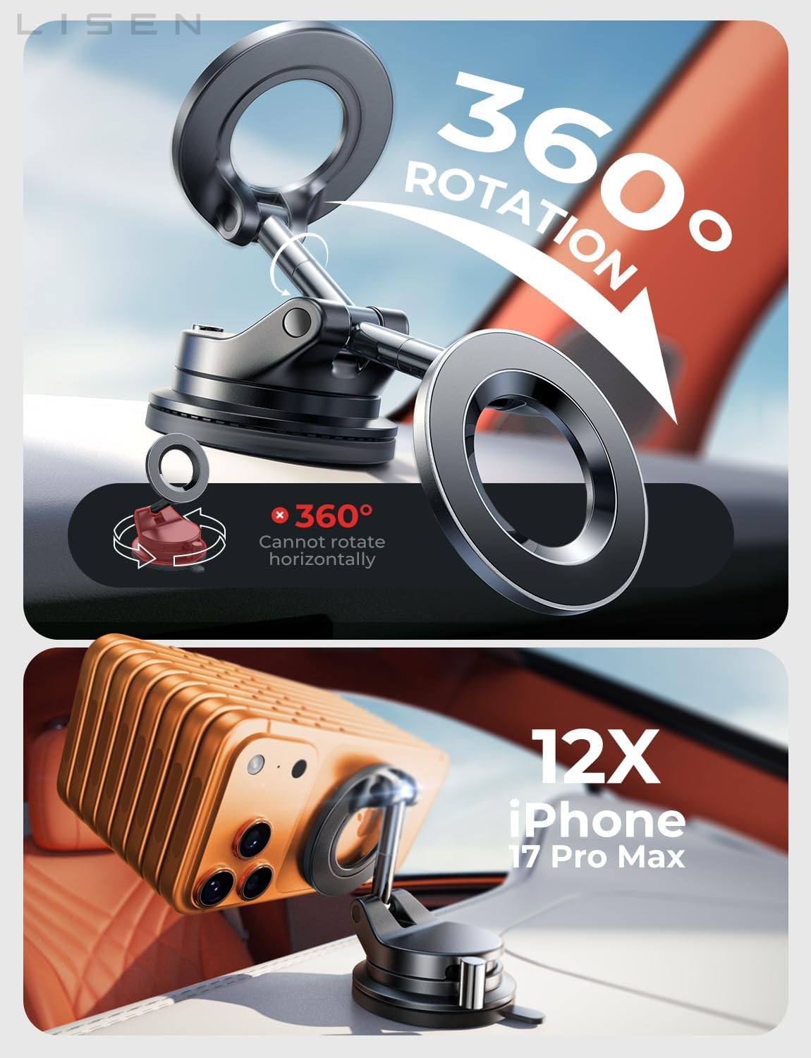 LISEN for 2026 Magsafe Car Mount, Suction Mobile Holder for Car, Car Phone Holder Magnetic, Gift for Men, Car Accessories Interior for iPhone 17 16 15 14 13 Pro Max حامل موبايل للسيارة - Image 6