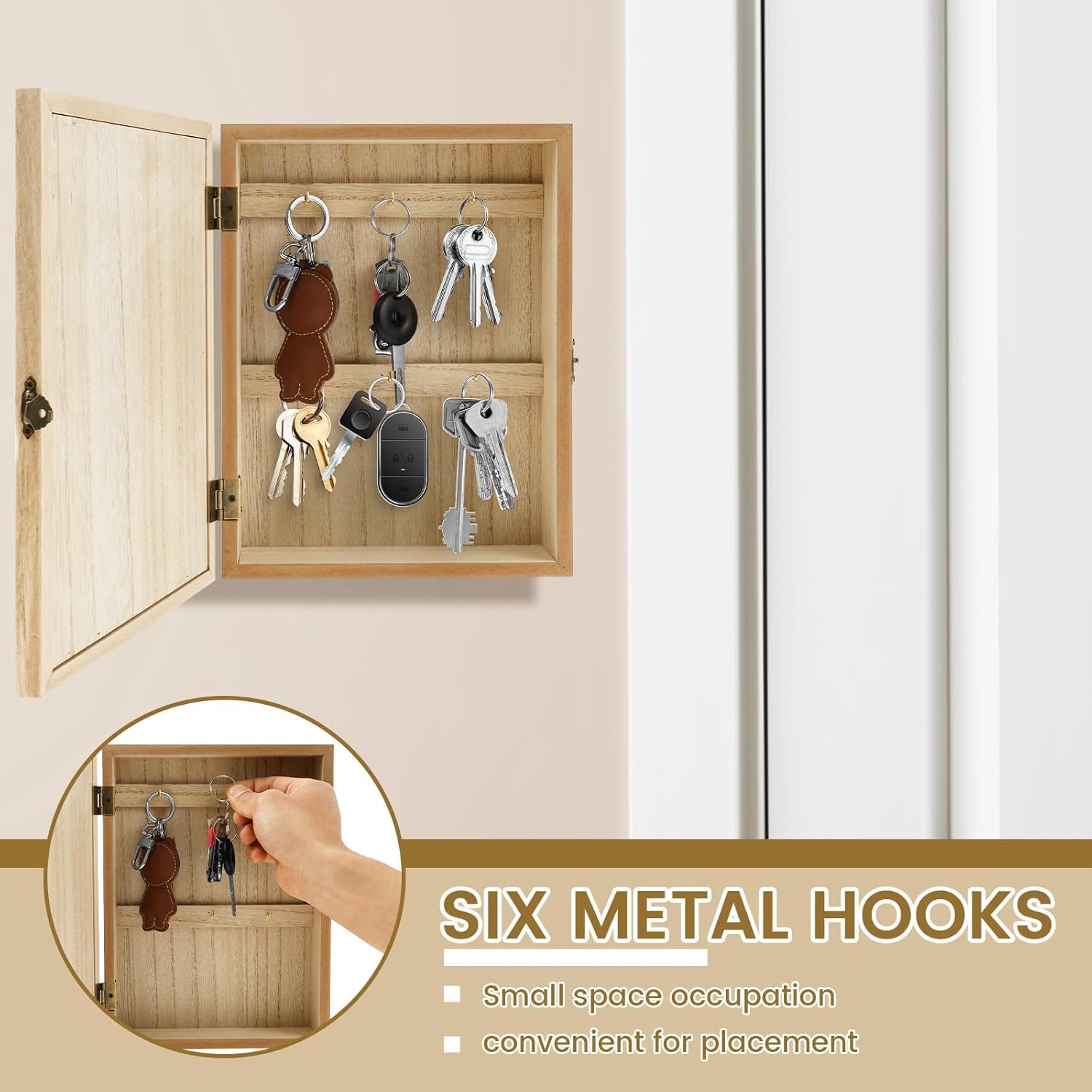 Wooden Key Holder For Wall,Decorative Key Box Wall Mount, Wood Key Box Farmhouse Key Rack, 6 Key Hooks Hanger, Key Cabinet Home Decoration Accessories For Entryway Office And Home (Home) - Image 6