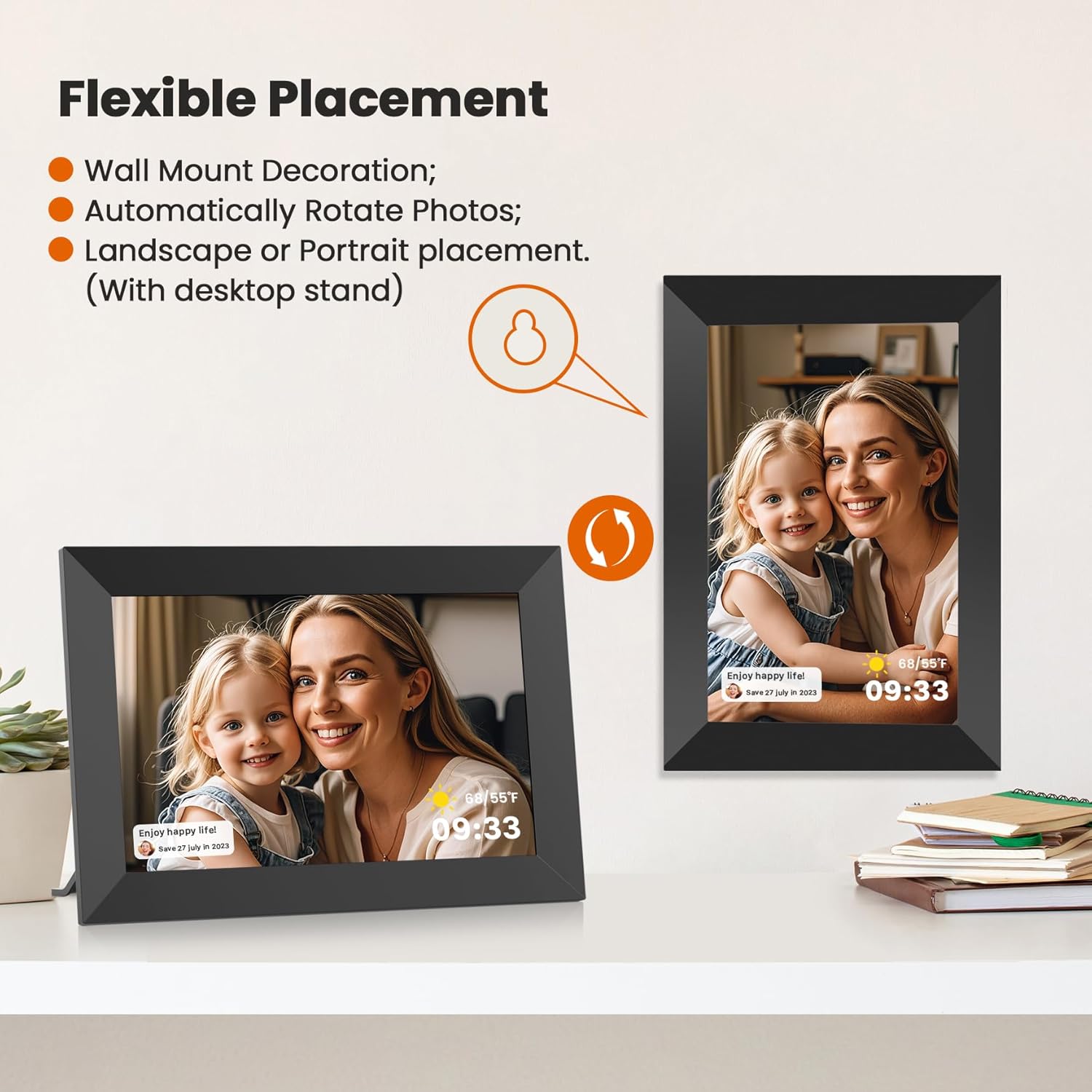 FANGOR 10.1 Inch WiFi Digital Picture Frame 1280x800 HD IPS Touch Screen, Electronic Smart Photo Frame with 32GB Storage, Auto-Rotate, Instantly Share Photos/Videos via Uhale App from Anywhere - Image 6
