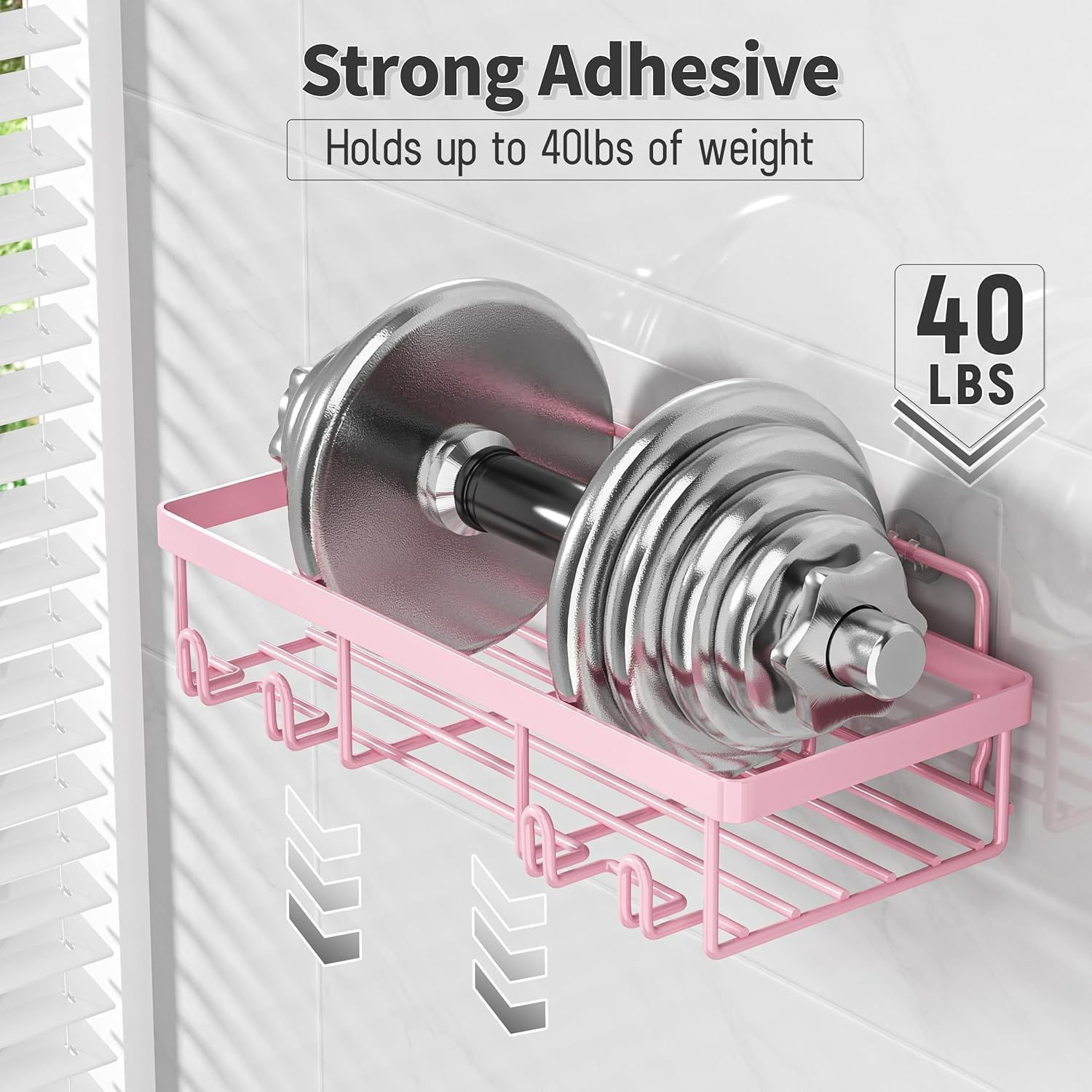 Rustproof & Waterproof Shower Caddy 5-Pack, No Drilling Adhesive Shelves Rack with Soap Holder, Large Capacity Bathroom Organizers and Storage, Girly Bathroom Accessory Decor Set, Pink - Image 4