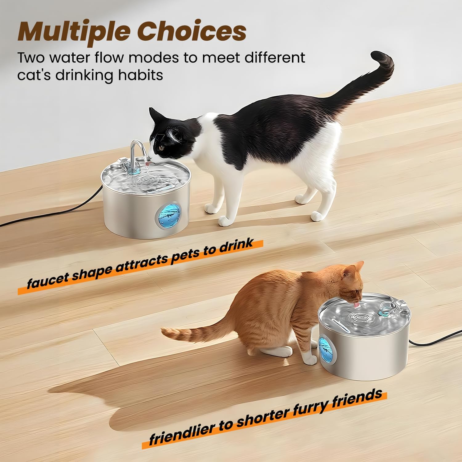 Cat Water Fountain,Stainless Steel Pet Fountain with Water Level Window 3.2L Large Capacity, Cat Drinking Fountain Indoor - Image 5