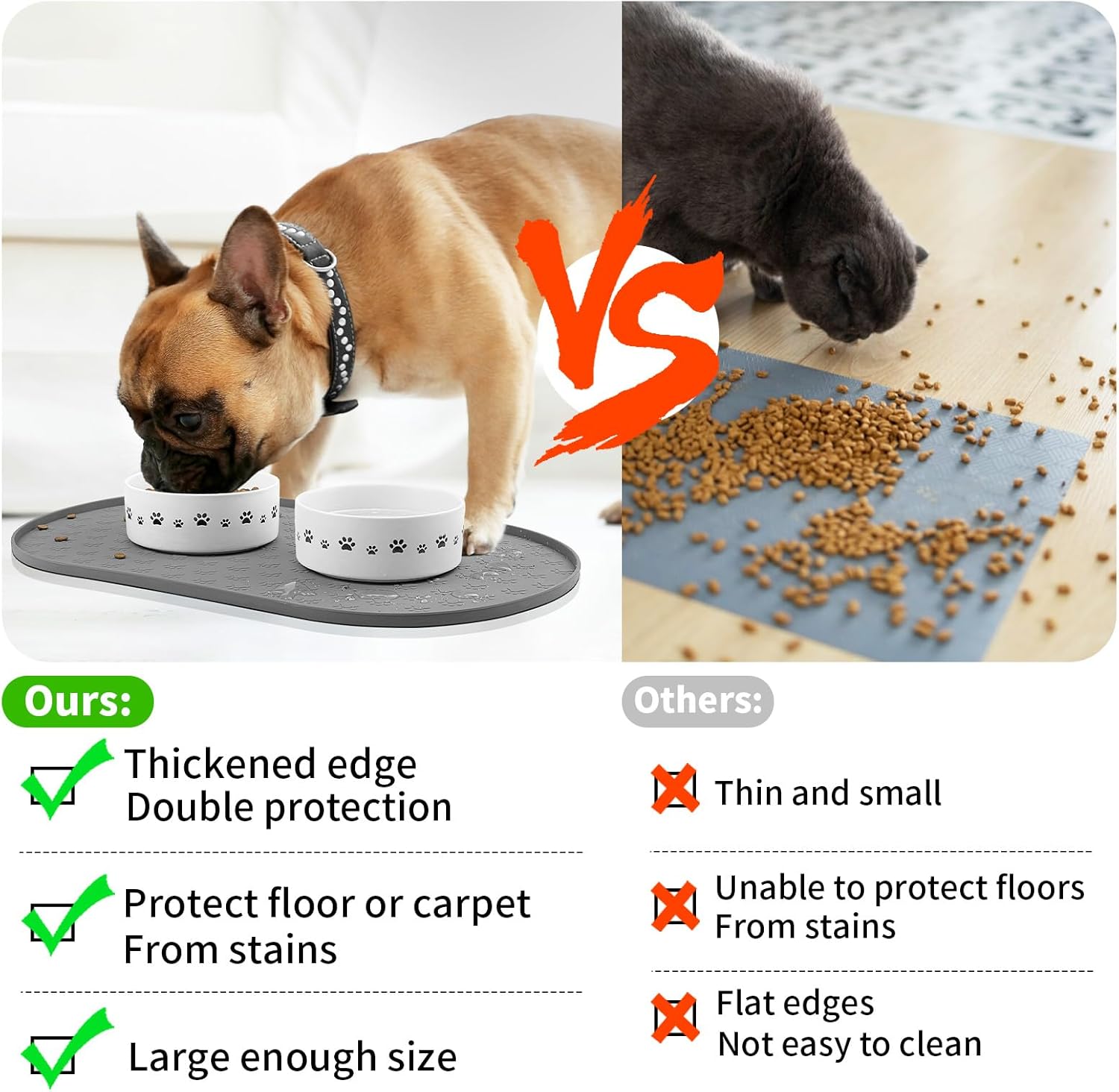 Kpwacd Pet Feeding Mat For Dogs And Cats, Silicone Dog Placemat Non-Slip Waterproof Bowl Mats Prevent Food Water Overflow, High-Lips Puppy Dish Tray Suitable Large Medium Small Pets, Grey - Image 3