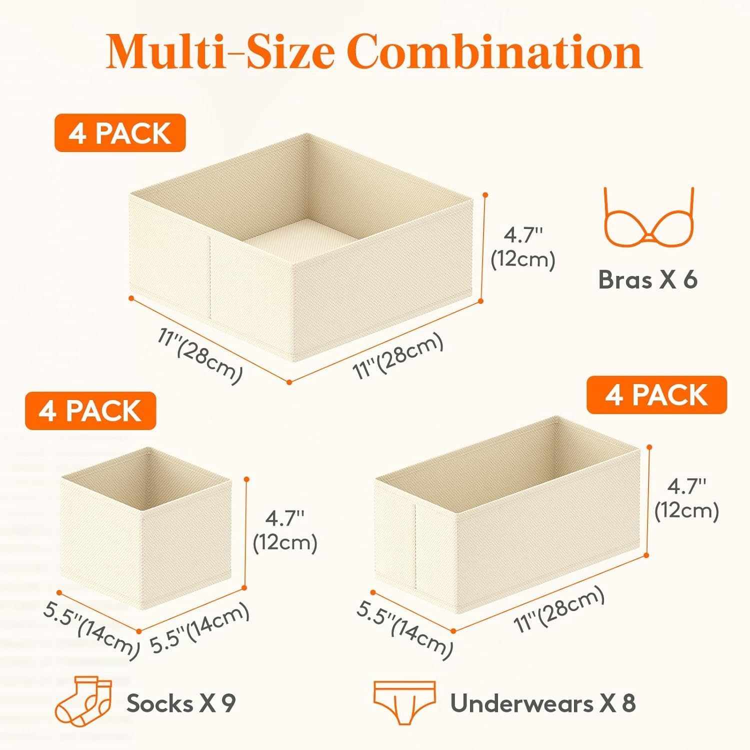 Beauenty Drawer Organizer, 12 Pack Closet Organizers and Storage, Underwear Organizers, Foldable Dresser Dividers, for Underwear, Socks, Clothes, Bras, Pants, Jeans(Beige) (12) - Image 2