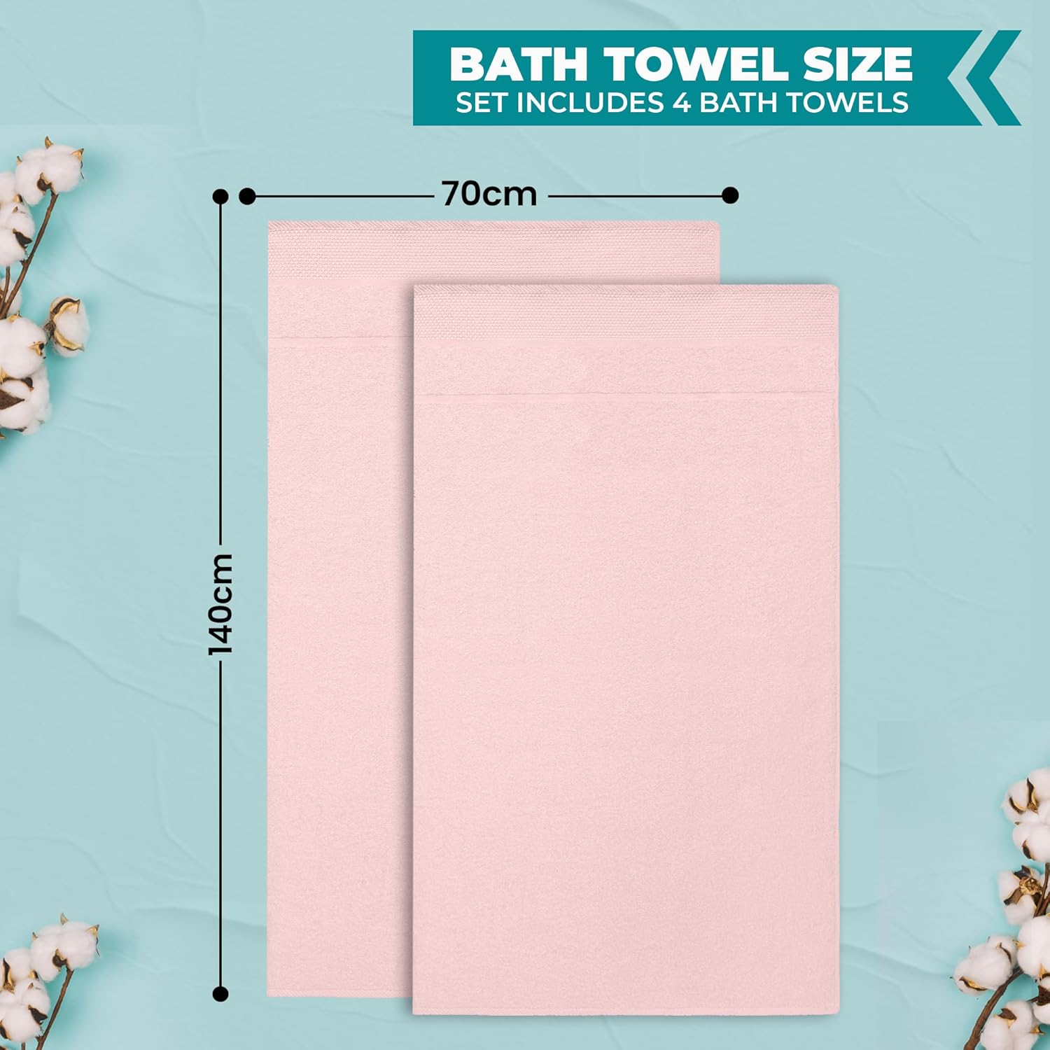 Rushmore Bath Towel Set – Pack of 4 (70 x 140 cm) – Ultra Soft & Highly Absorbent Honey combed Cotton Towels – Ideal for Bathroom, Spa & Hotel Use – (Pink, 4-Pack) - Image 3