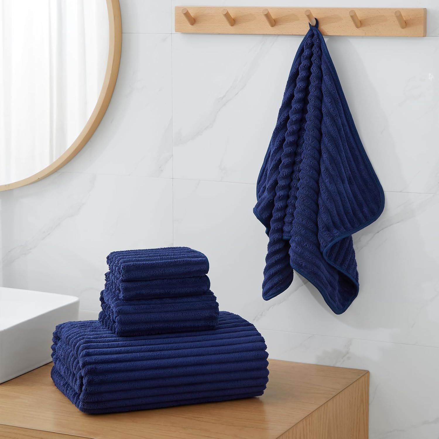 Extra Large Bath Towel Set of 6 (40"x80"),Oversized Bath Sheet Super Soft Highly Absorbent Microfibers Quick Dry Luxry Shower Towel for Bathroom Spa Gym Hotel Yoga(Navy Blue, 6Piece) - Image 2