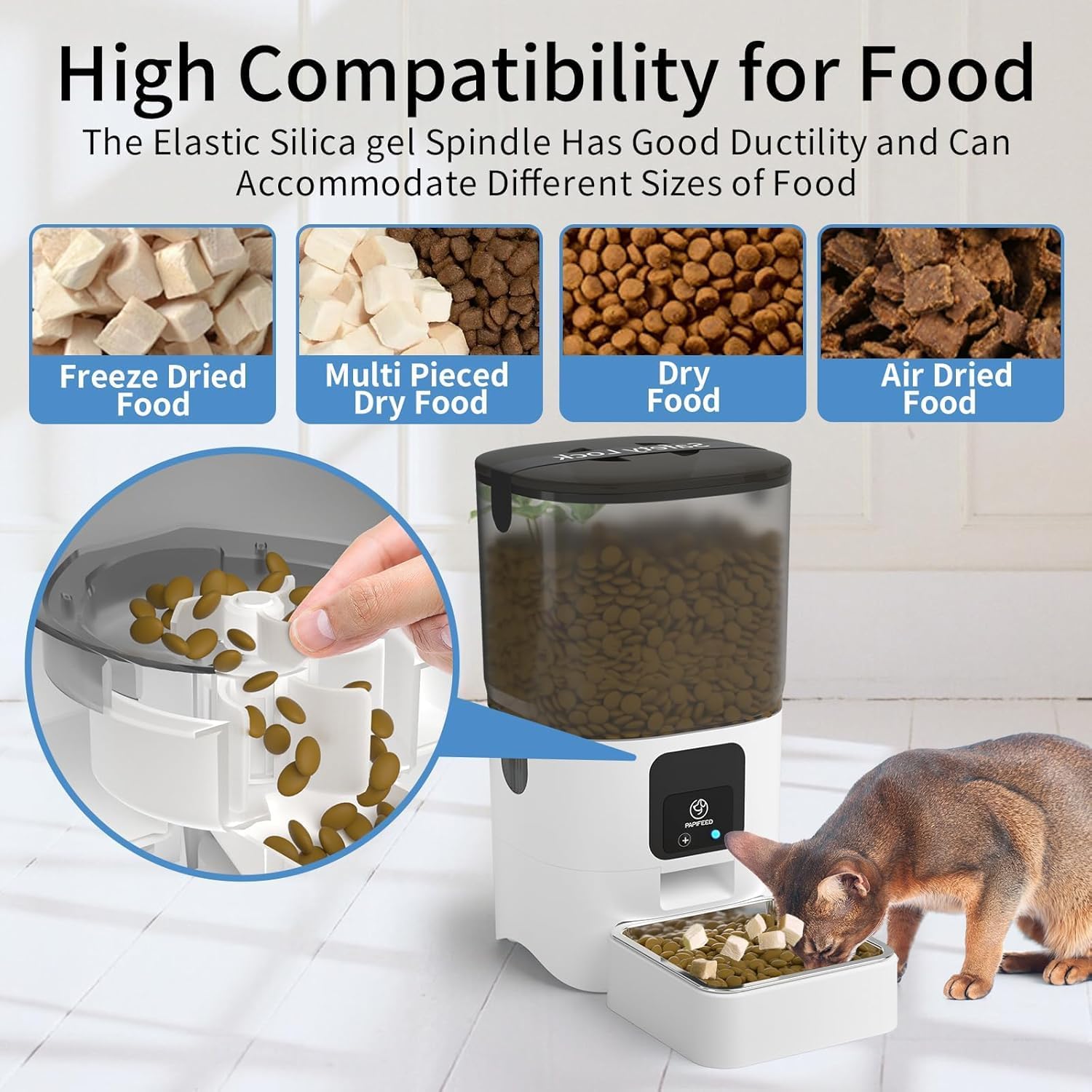 SKY-TOUCH Automatic Pet Feeder with WiFi App Remote Control, Remote Feeding, Detachable for Easy Clean, Automatic Cat Food Dispenser, 1-30 Meals Per Day (6L/25Cup) - Image 5