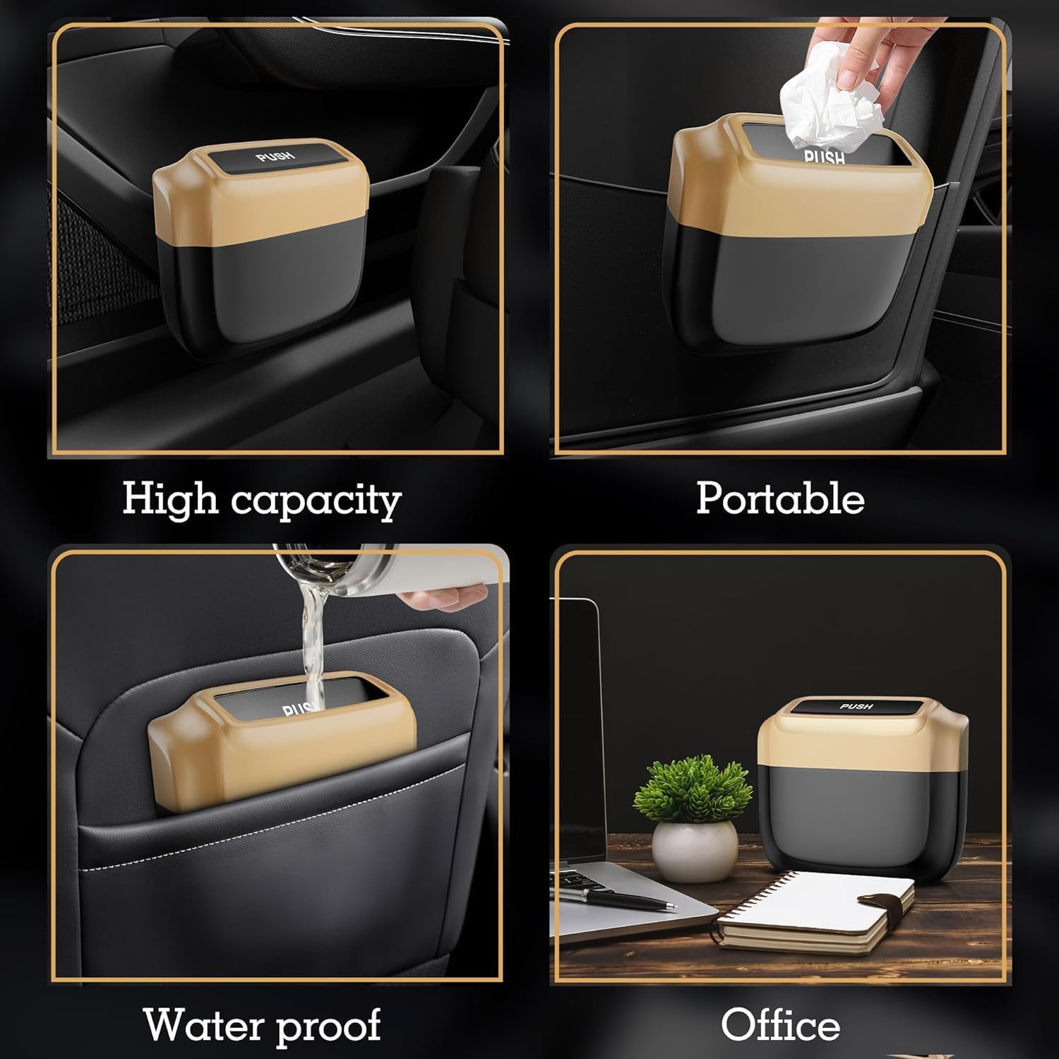 Azonee Car Trash Can with Lid, Built-in Storage Garbage Bag, Leakproof Vehicle Trash, Car Accessories for Interior, Mini Garbage Bin for Automotive Home Office Kitchen Bedroom with 30pcs Trash Bags - Image 3