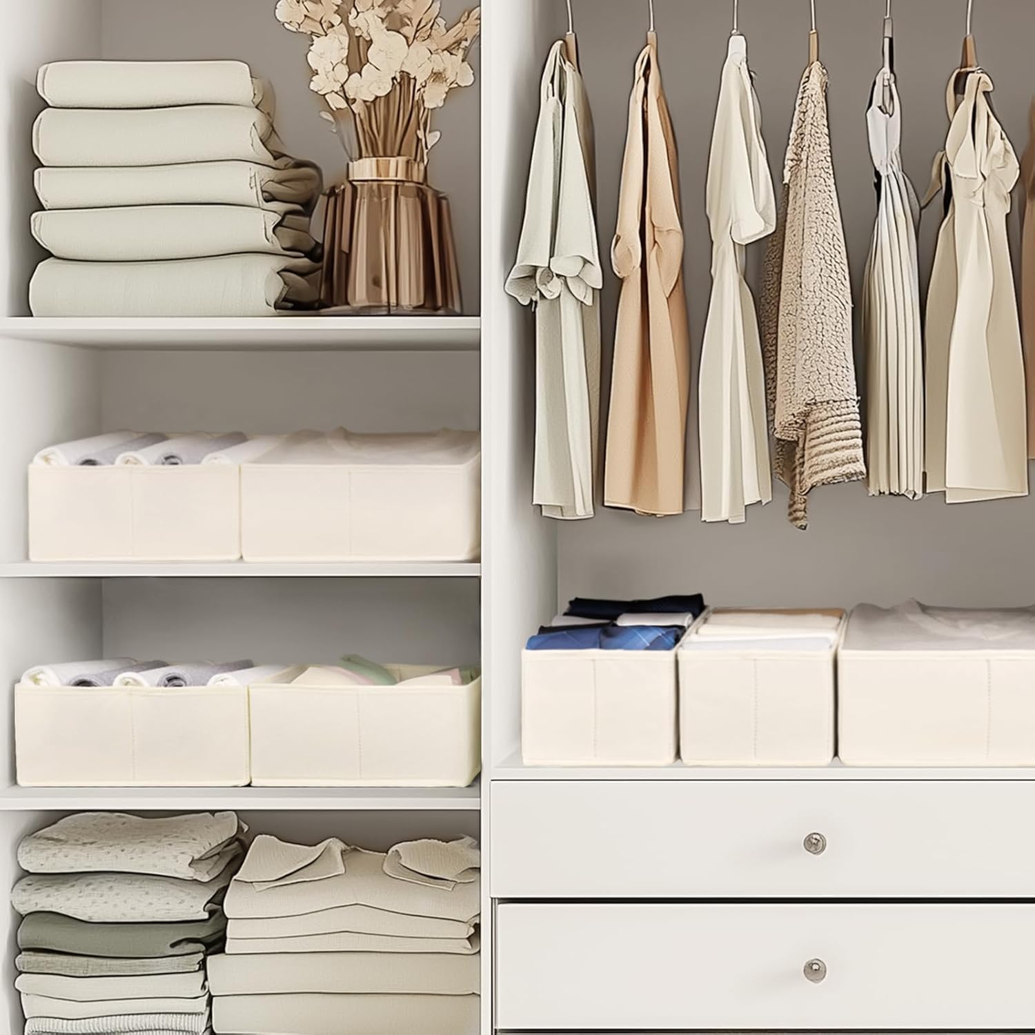 Beauenty Drawer Organizer, 12 Pack Closet Organizers and Storage, Underwear Organizers, Foldable Dresser Dividers, for Underwear, Socks, Clothes, Bras, Pants, Jeans(Beige) (12) - Image 7