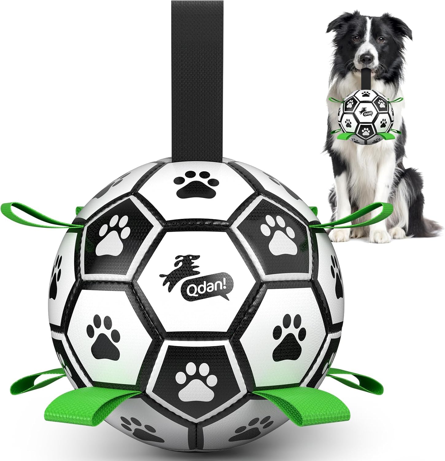 QDAN Dog Toys Soccer Ball with Straps, Puppy Birthday Gifts, Interactive for Tug of War, Durable Balls for Small & Medium Dogs(6 Inch)