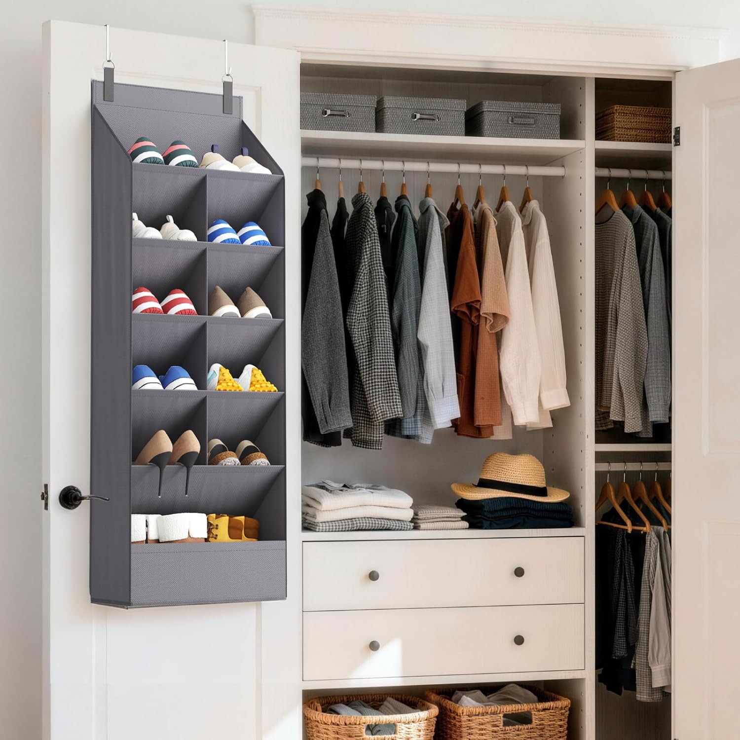 Lifewit Over the Door Shoe Organizers, 1 Pack Hanging Shoe Rack with 11 Pockets, 5 Layers Shoe Holder for Closet Door Storage Includes Boots, Toys, Water Bottles, Daily Necessities, Grey - Image 8