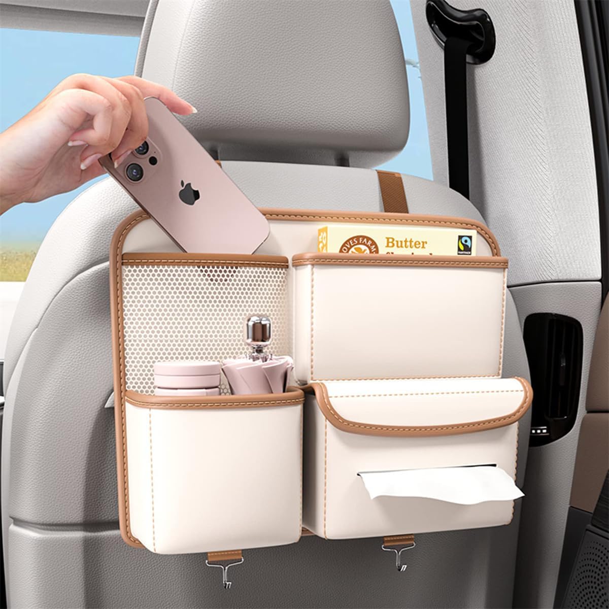 TERRIFI Backseat Organizer, Hanging Storage Bag, Travel Accessories, PU Leather, Compatible With Most Vehicles, Inner Car Accessories - Image 6