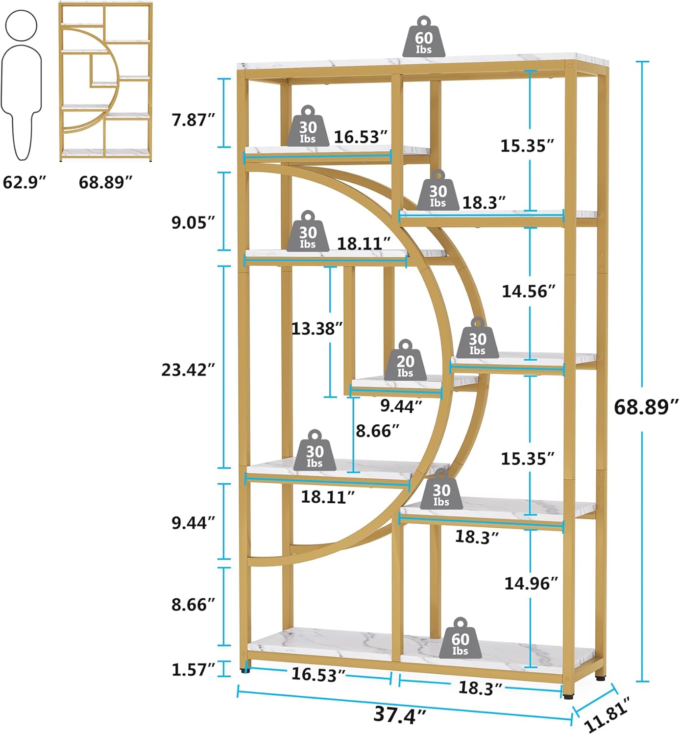 Tribesigns Bookshelf Industrial 5 Tier Etagere Bookcase, Freestanding Tall Bookshelves Display Shelf Storage Organizer with 9-Open Storage Shelf for Living Room, Bedroom - Image 2