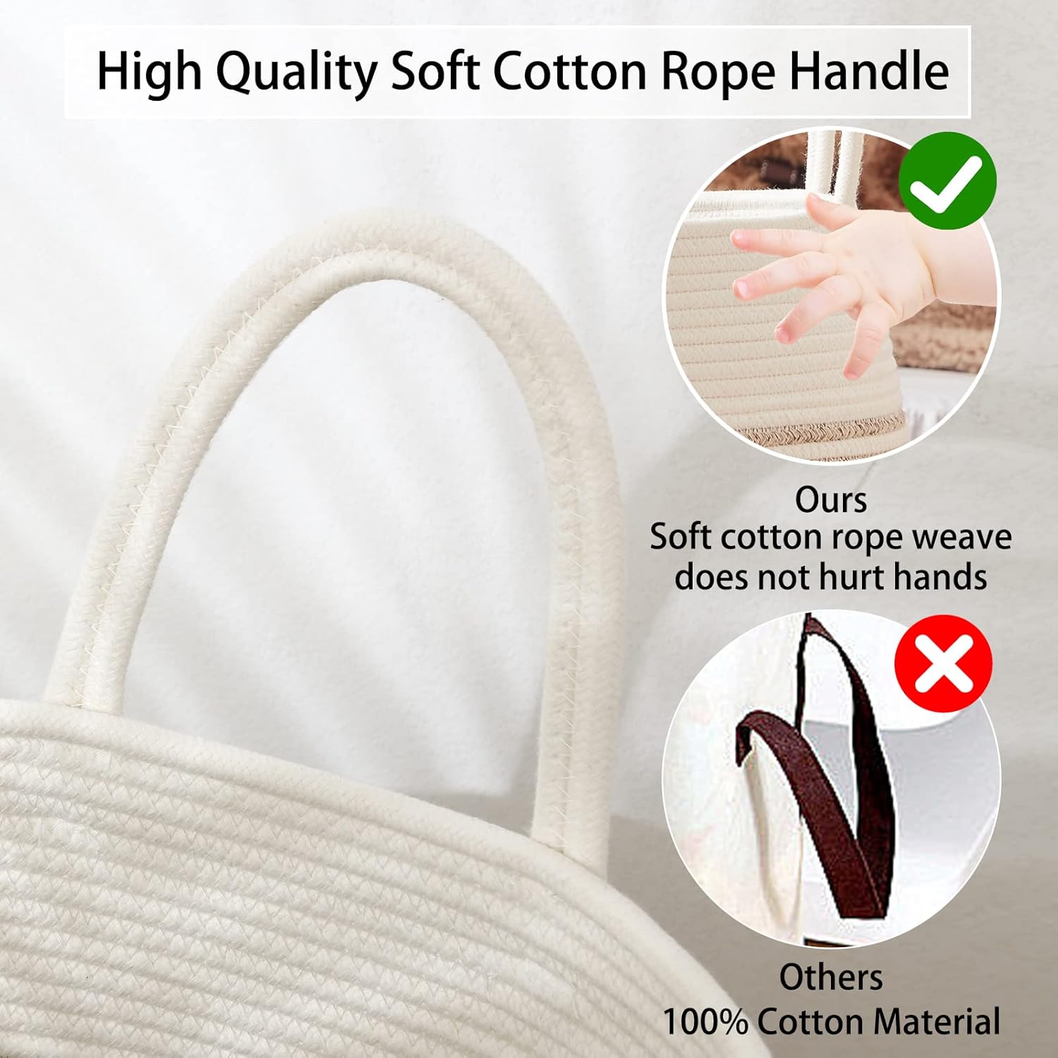 OIAHOMY Laundry Hamper Woven Cotton Rope Large Clothes Hamper 25.6" Height Tall Laundry Basket with Extended Cotton Handles for Storage Clothes Toys in Bedroom, Bathroom, Foldable (Yellow variegated) - Image 6