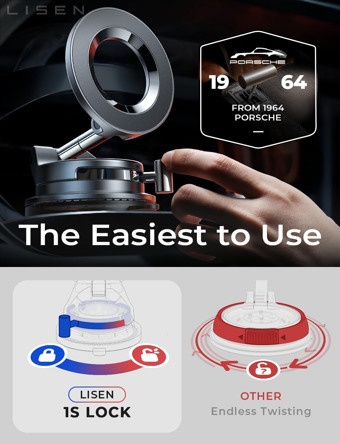 LISEN for 2026 Magsafe Car Mount, Suction Mobile Holder for Car, Car Phone Holder Magnetic, Gift for Men, Car Accessories Interior for iPhone 17 16 15 14 13 Pro Max حامل موبايل للسيارة - Image 5