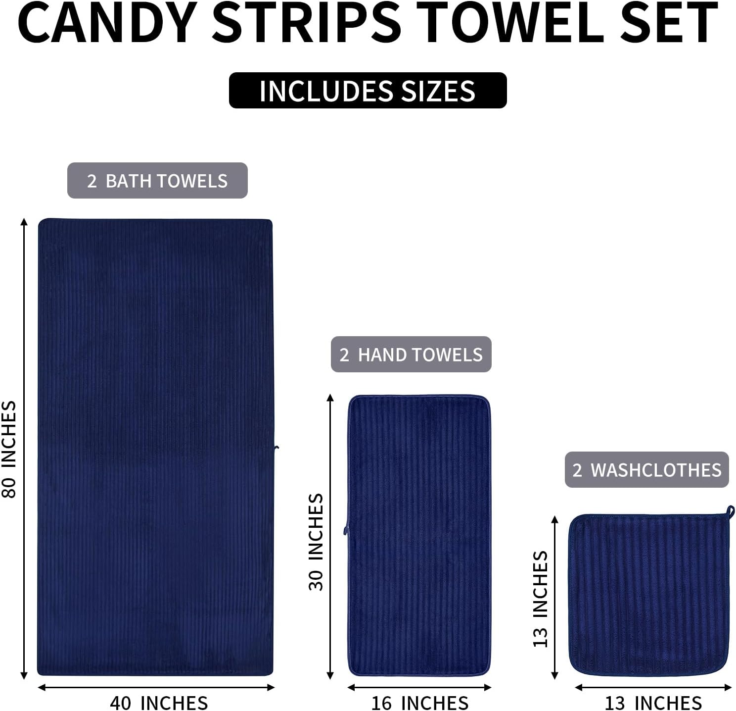 Extra Large Bath Towel Set of 6 (40"x80"),Oversized Bath Sheet Super Soft Highly Absorbent Microfibers Quick Dry Luxry Shower Towel for Bathroom Spa Gym Hotel Yoga(Navy Blue, 6Piece) - Image 8