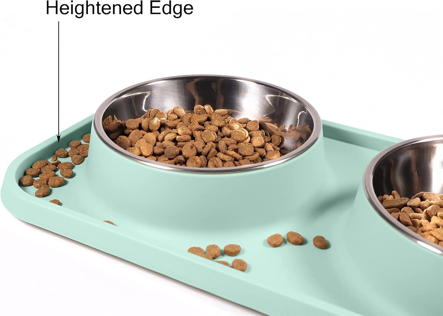 Cat Food Bowls, Bowls Non-Skid and Non-Spill Silicone Mats with Stand, Removable Stainless Steel Water Dishes for Cats, Small Size Dogs - Image 2