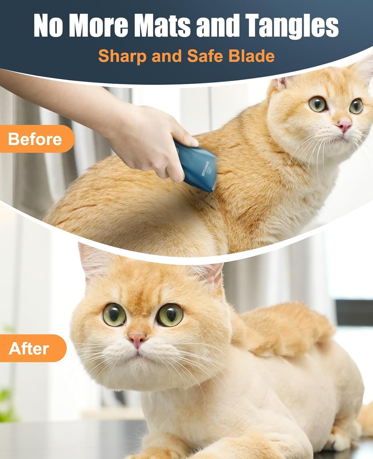 oneisall Pet Clipper for Cat Matted and Long Hair, Shaver Quiet Pet Clippers Waterproof Cordless Cat Clippers for Matted Hair with Storage Bag - Image 3
