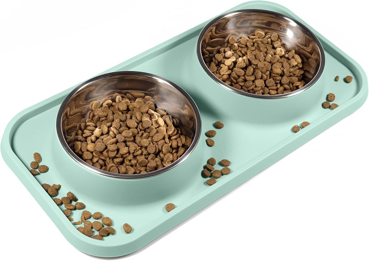 Cat Food Bowls, Bowls Non-Skid and Non-Spill Silicone Mats with Stand, Removable Stainless Steel Water Dishes for Cats, Small Size Dogs