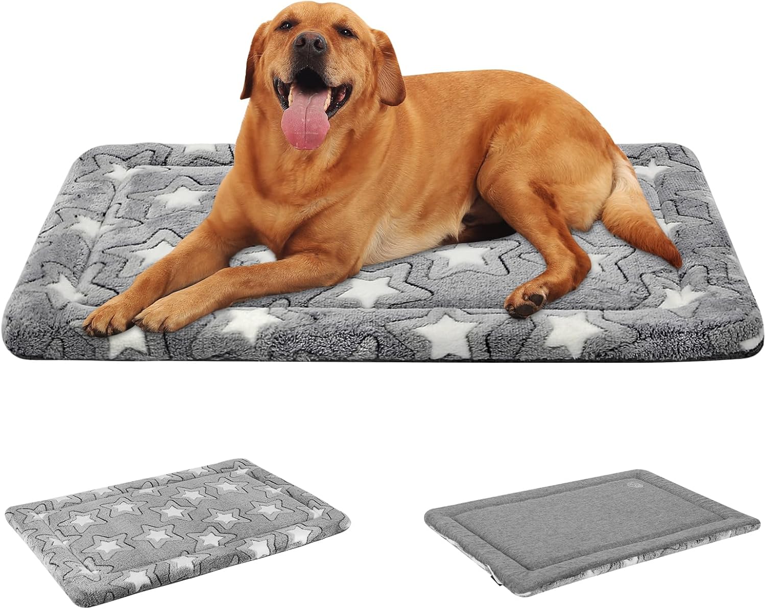 EMPSIGN Fancy Dog Bed Mat(107 * 71 * 2.8cm), Pet Mat Crate Pad Reversible (Cool & Warm), Machine Washable, Pet Sleeping Mat for Dogs up to 40kg, Grey, Star Pattern